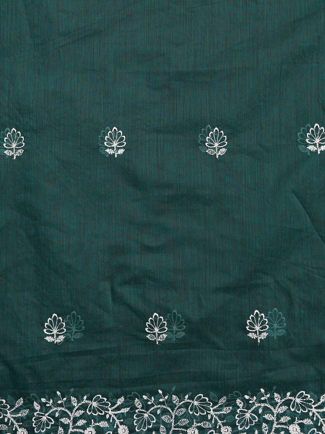 Unstitched Green Embroidered Cotton Blend Dress Material With Dupatta