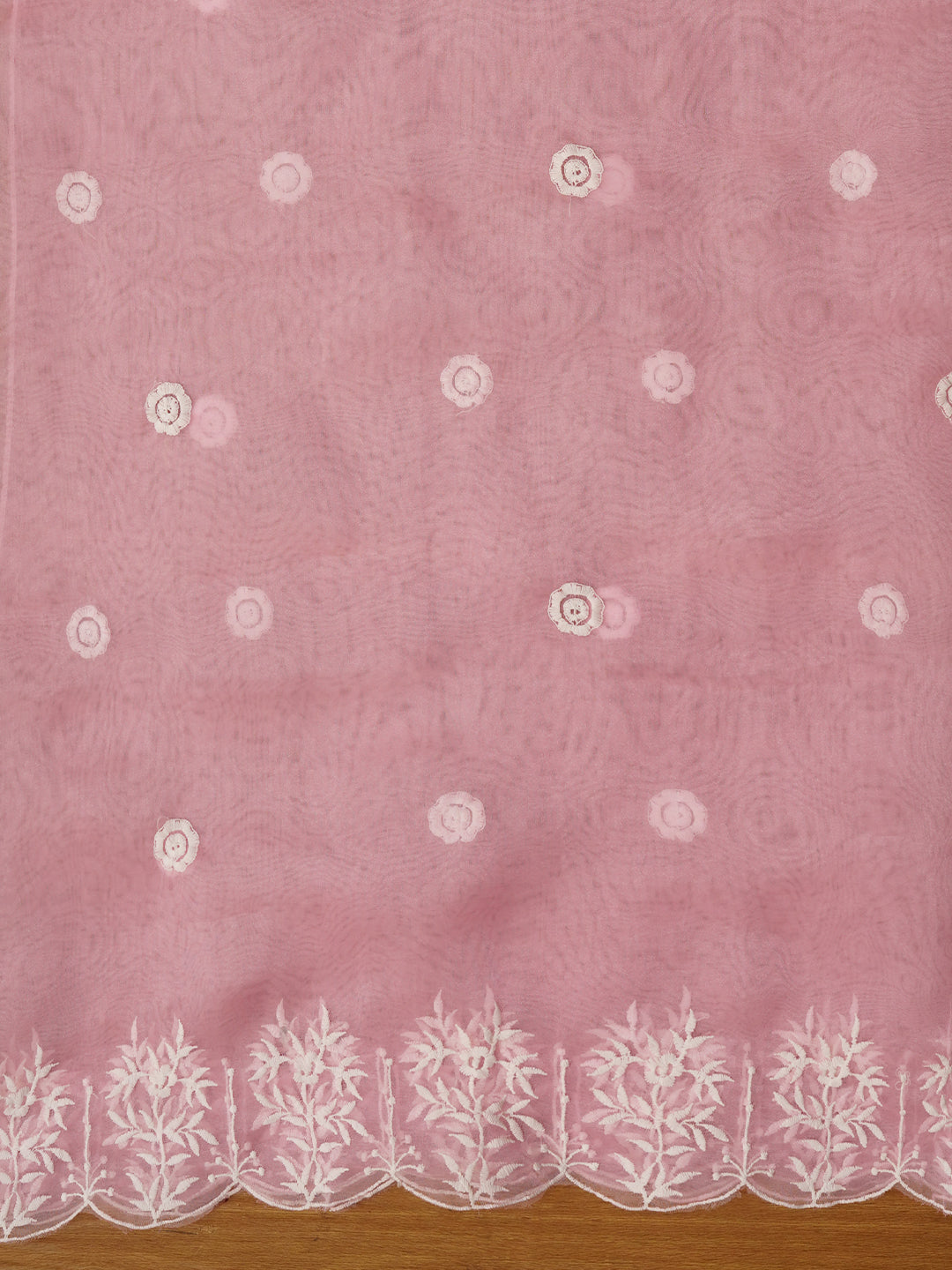 Baby Pink Thread Embroidered Organza Dress Material with Dupatta