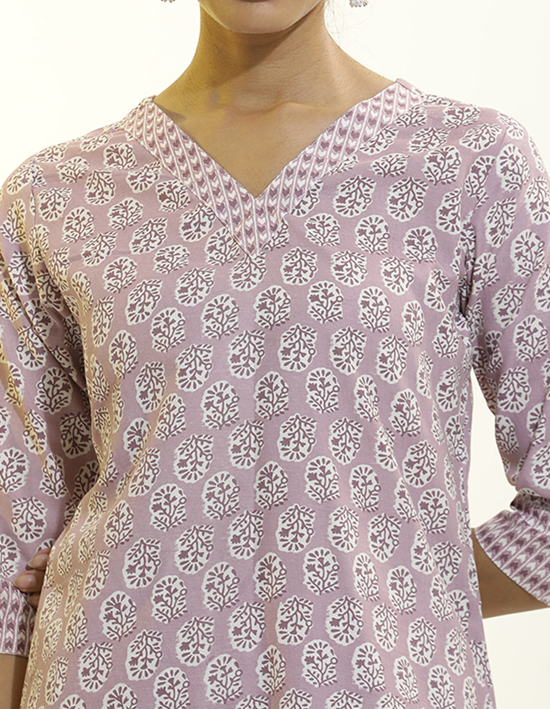 Lavender Cotton Printed Straight Kurta Set