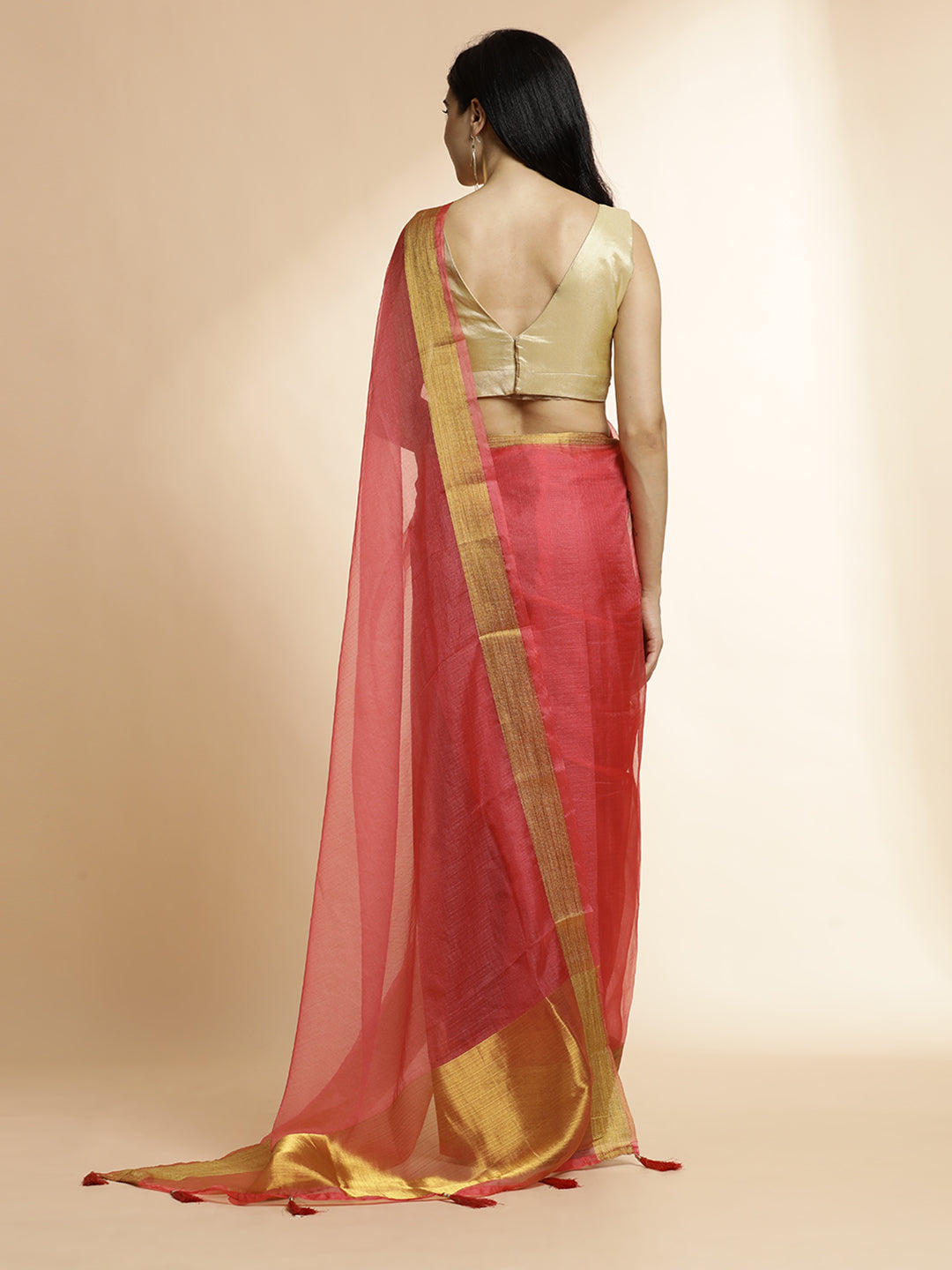 Pink Woven Khadi Organza Saree