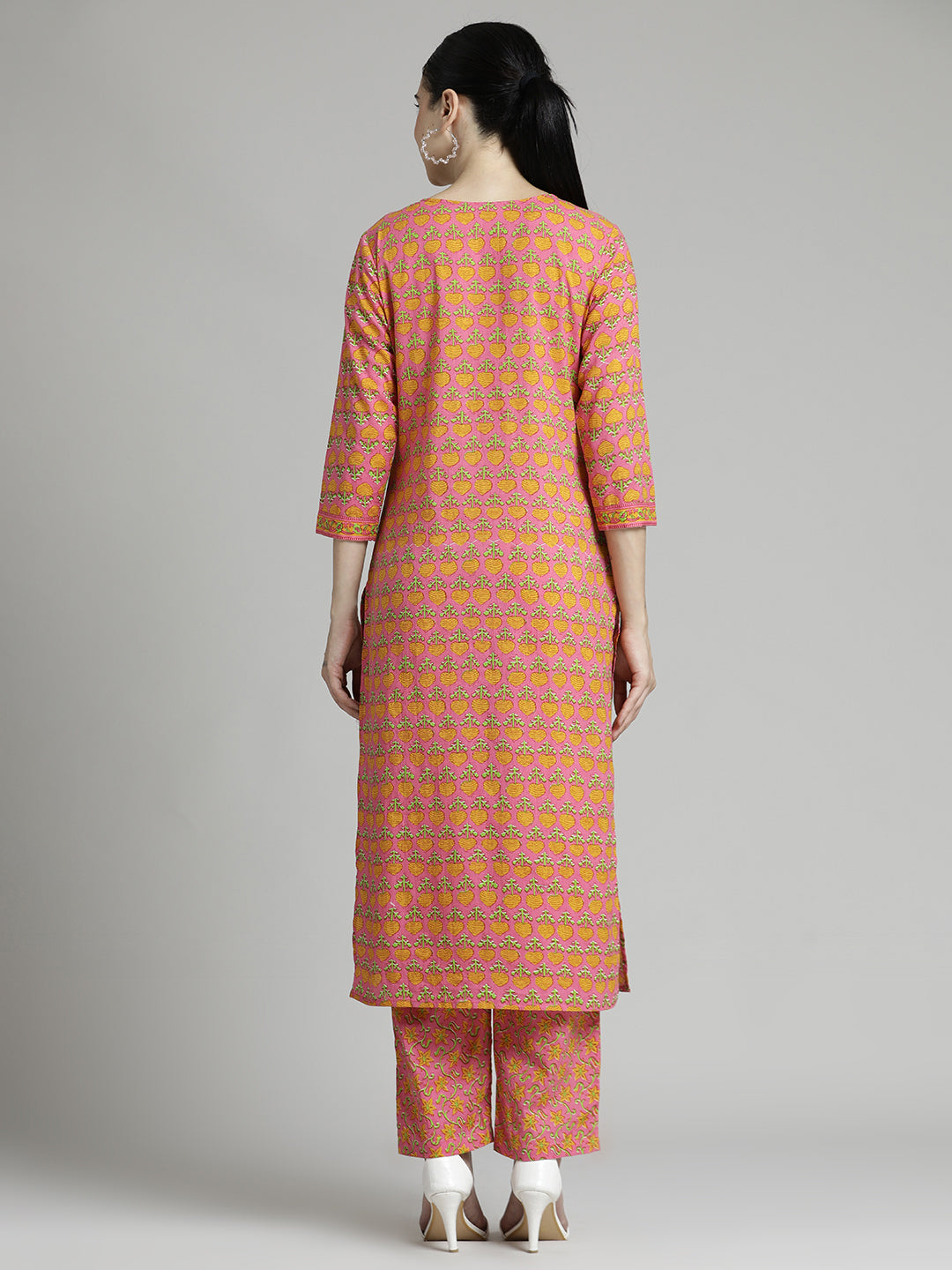 Ethnic Printed Pure Cotton Orange Suit Set