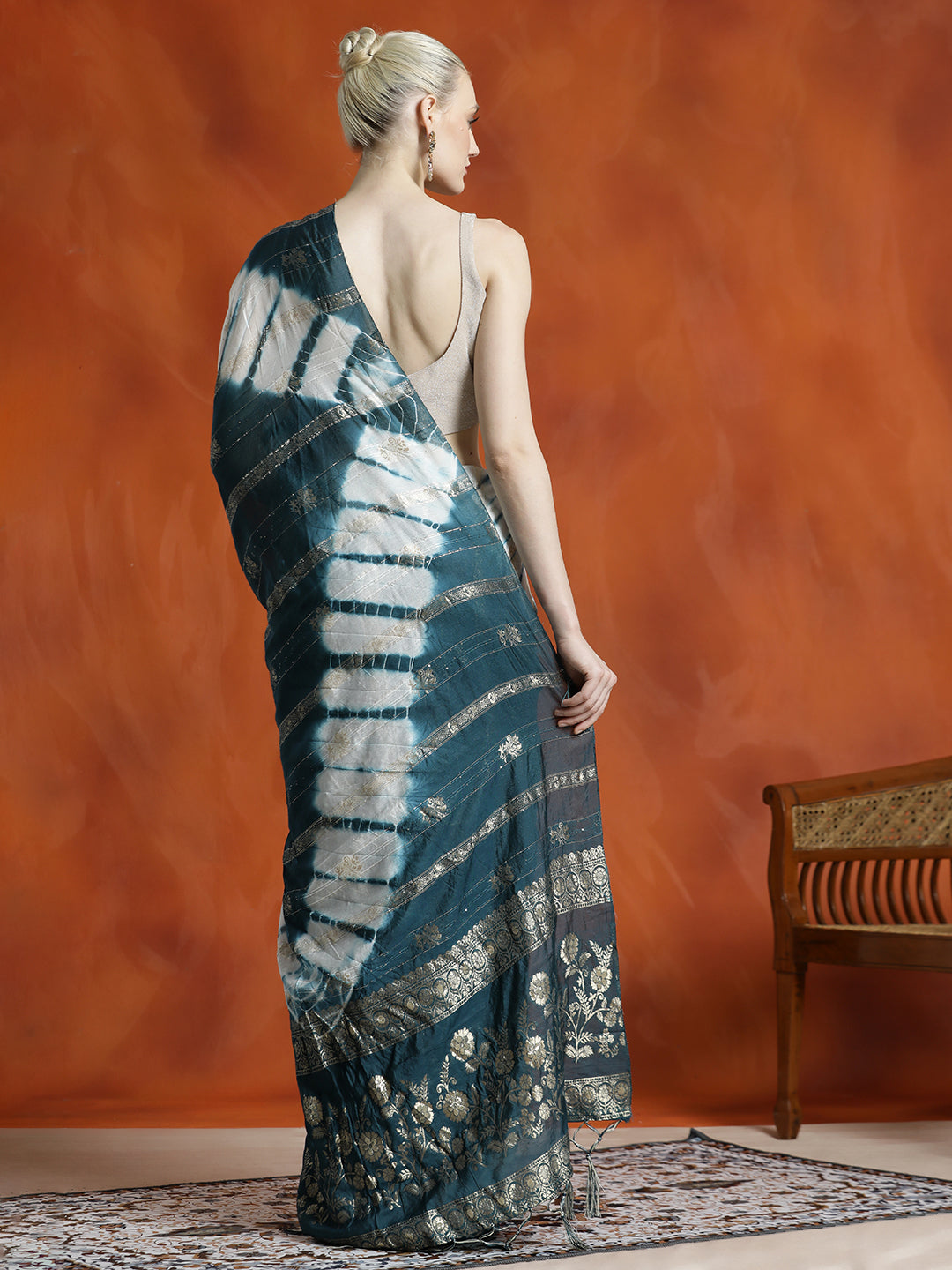 Teal Banarasi Zari Woven Cotton Blend Teal Saree