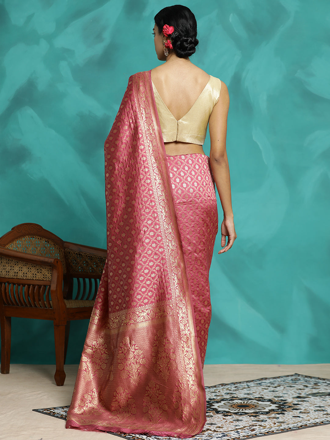 Zari Woven Design Heavy Banarasi Pink Saree