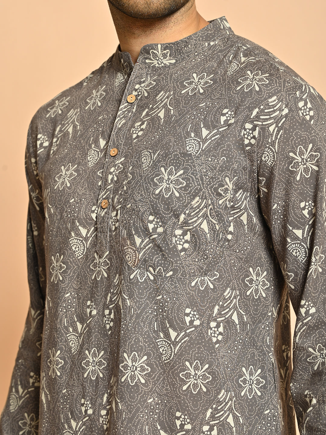 Brown Ethnic Block Printed Cotton Kurta