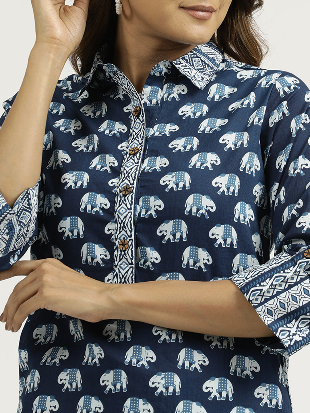 Animal Print Indigo Blue Pakistani Kurta