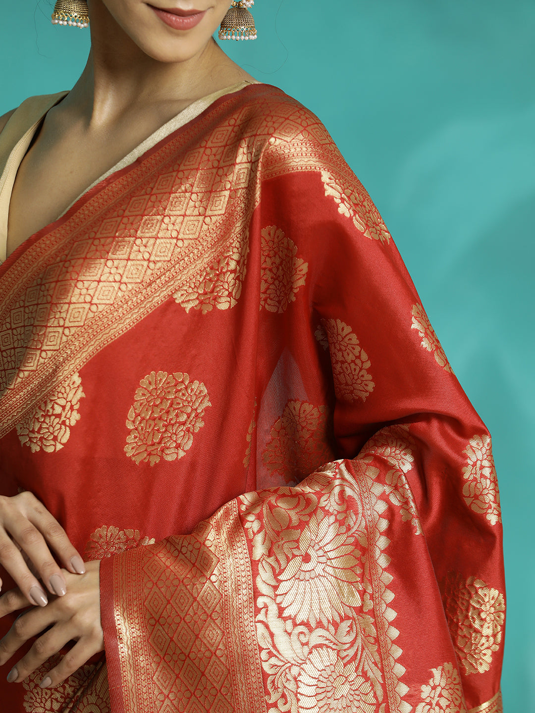 Red Zari Woven Red Banarasi Saree