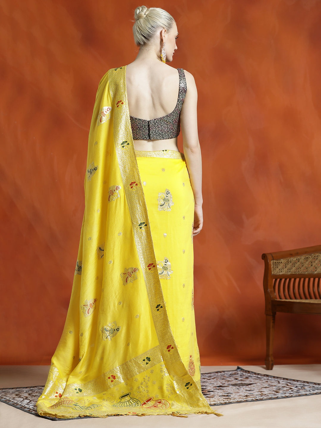 Yellow Heavy Banarasi Zari Woven Silk Blend Saree