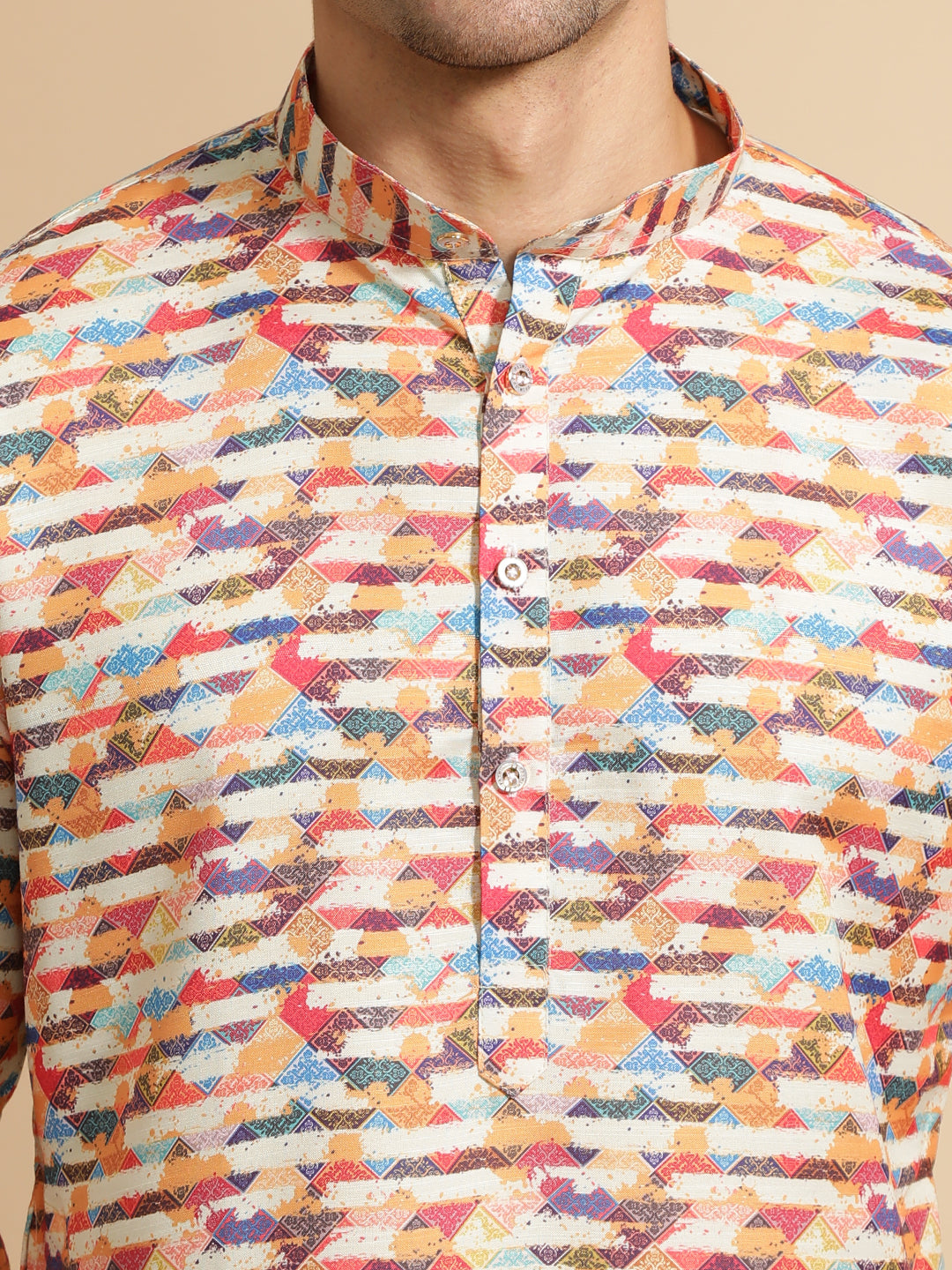 Multicolor Abstract Printed Cotton Kurta for Men