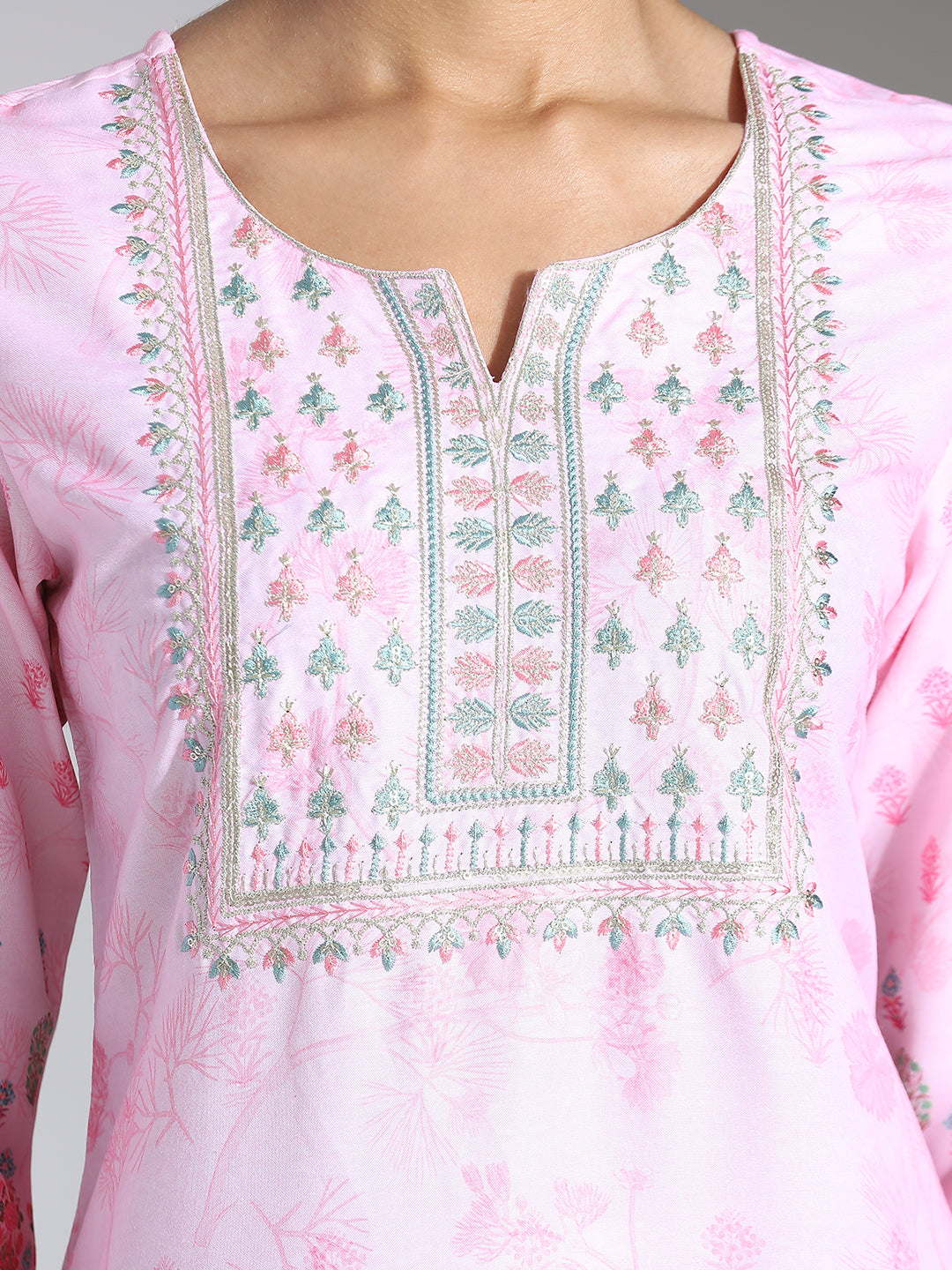 Pink Printed Poly Rayon Straight Kurta