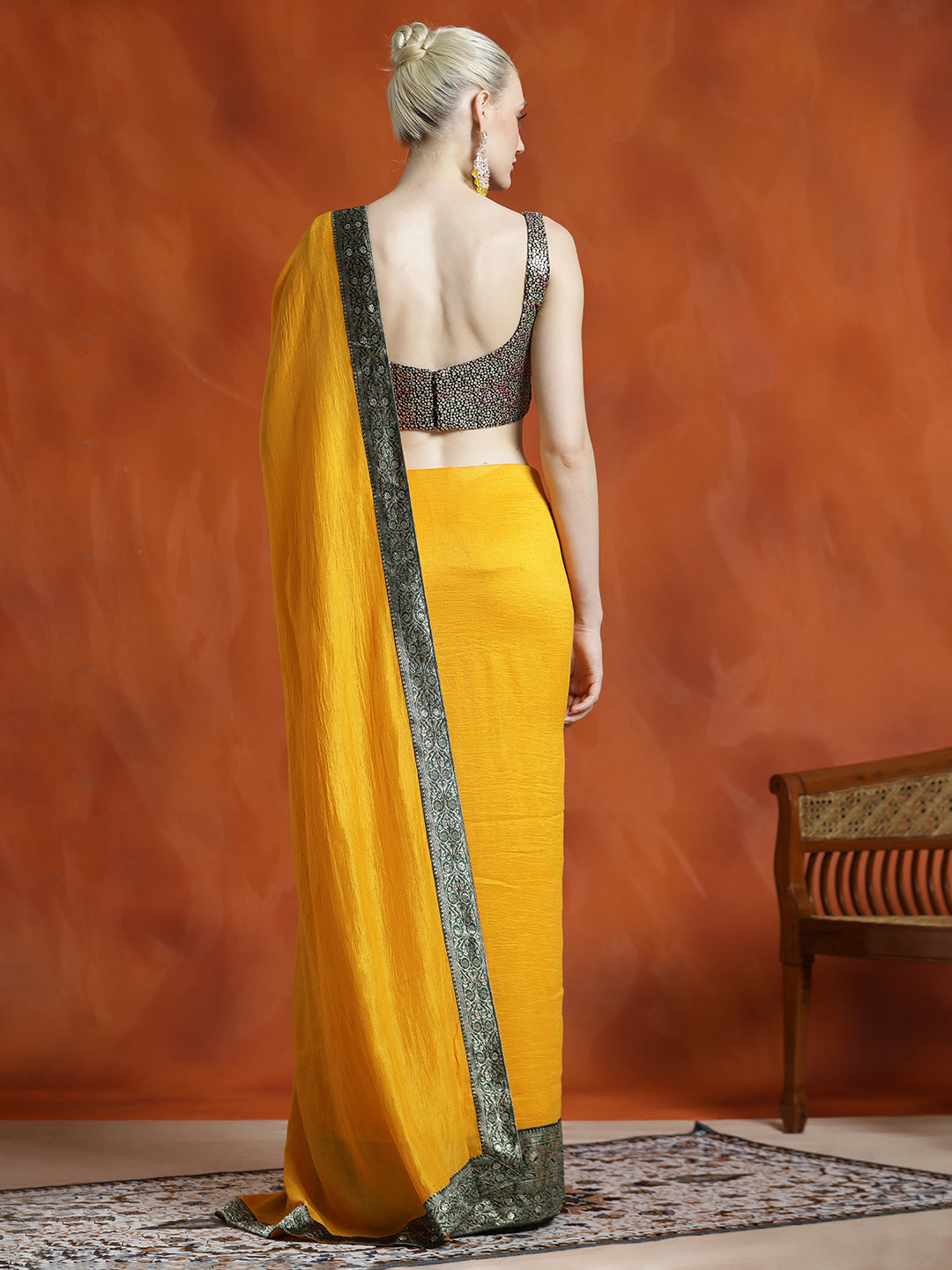 Yellow Silk Blend Zari Woven Party Wear Saree