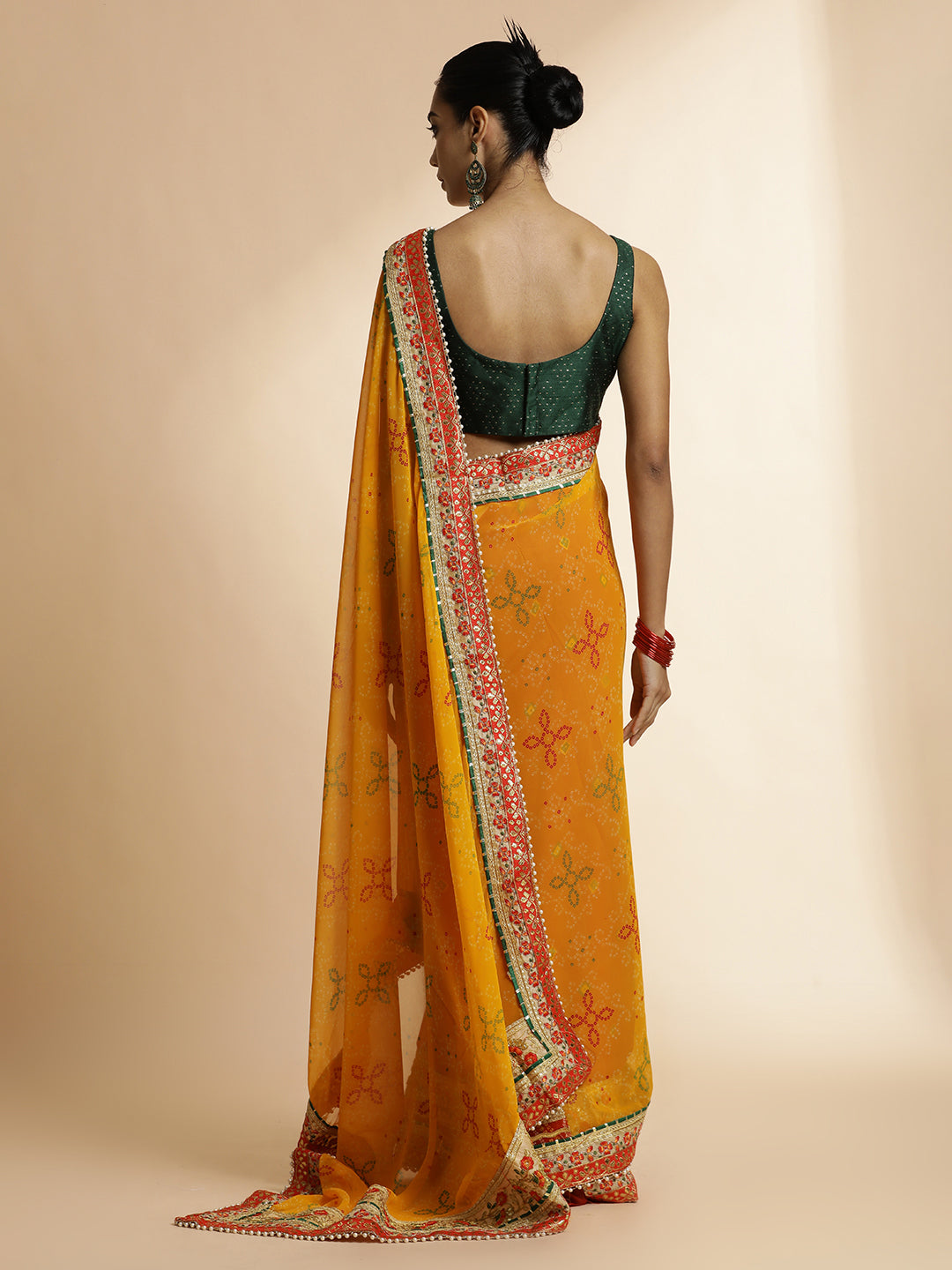 Yellow Festive Bandhani Embroidered Pure Georgette Saree