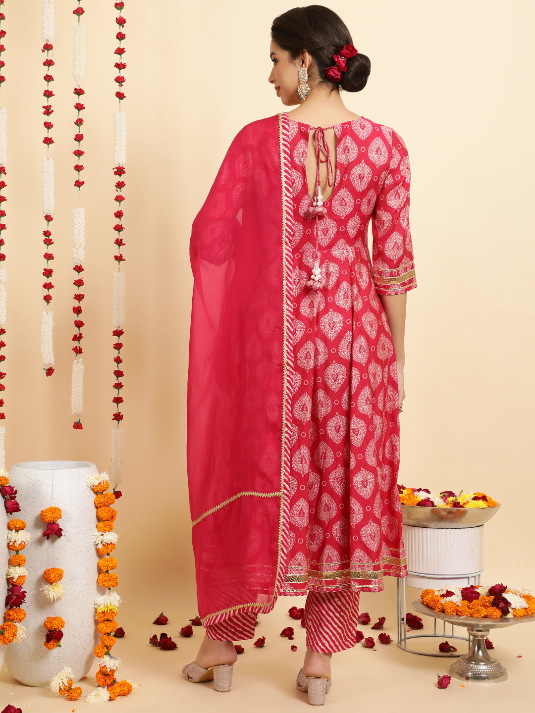 Pink Ethnic Motif Printed Anarkali Kurta Set with Dupatta