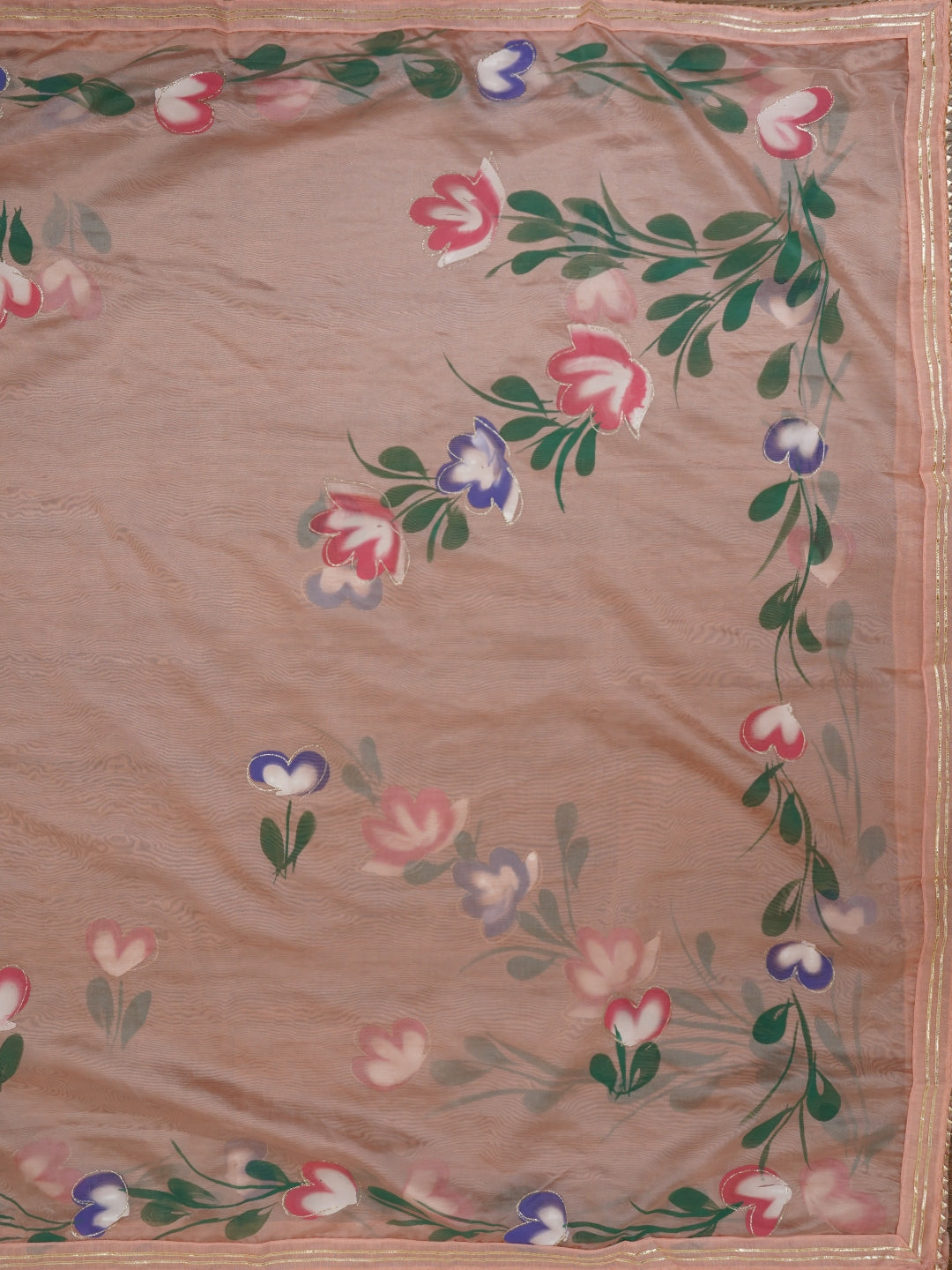 Handpainted Embroidered Pink Dress Material with Dupatta