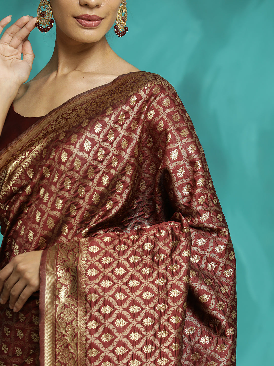 Maroon Zari Woven Design Heavy Banarasi Saree