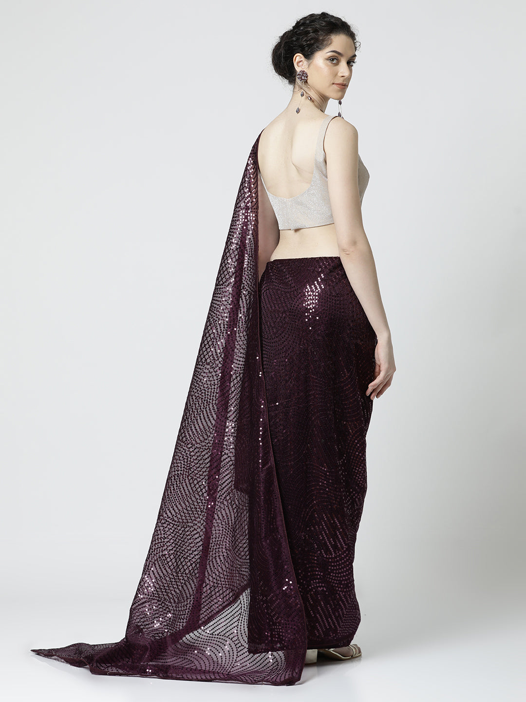 Purple Sequin Embellished Georgette Saree