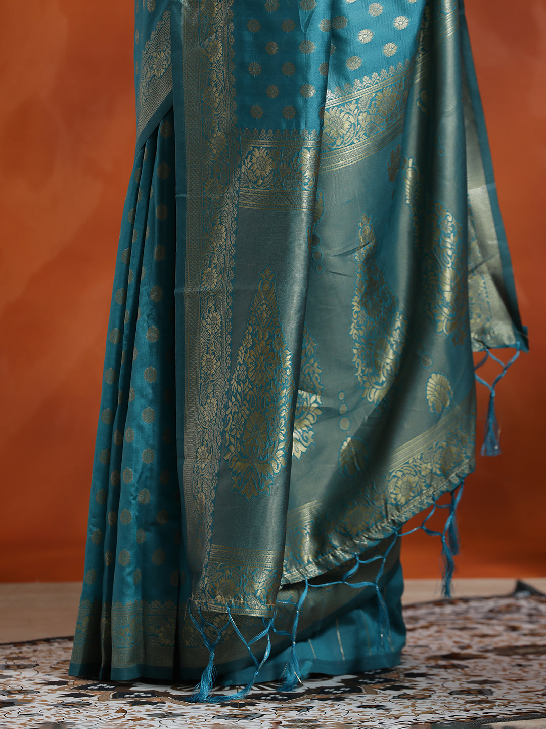 Teal Heavy Banarasi Zari Woven Silk Blend Saree