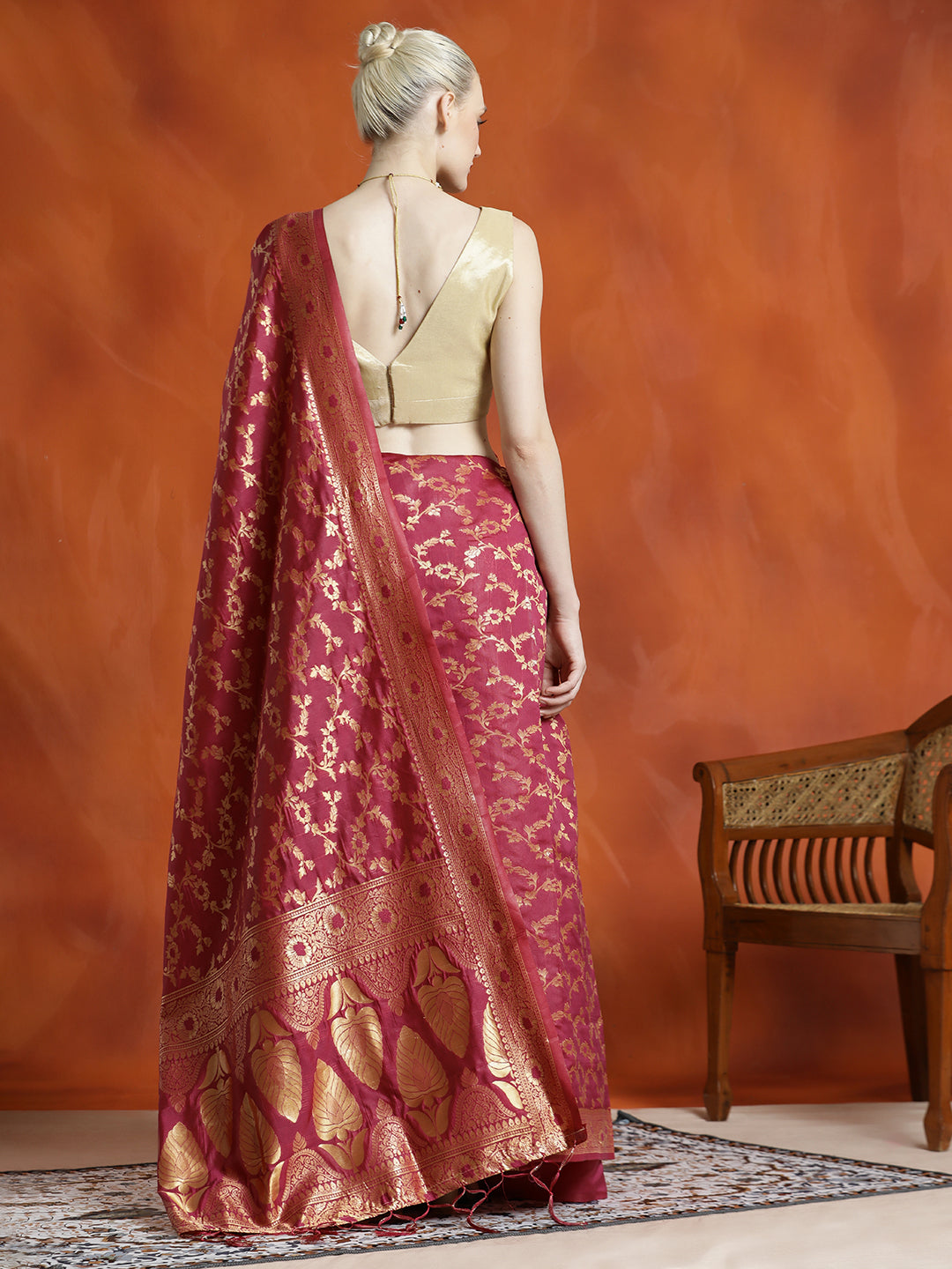 Burgundy Silk Banarasi Zari Woven Heavy Saree