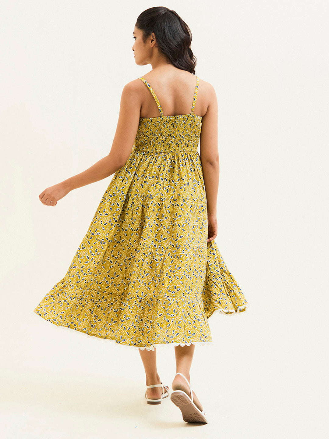 Mustard Ethnic Printed Strappy Dress