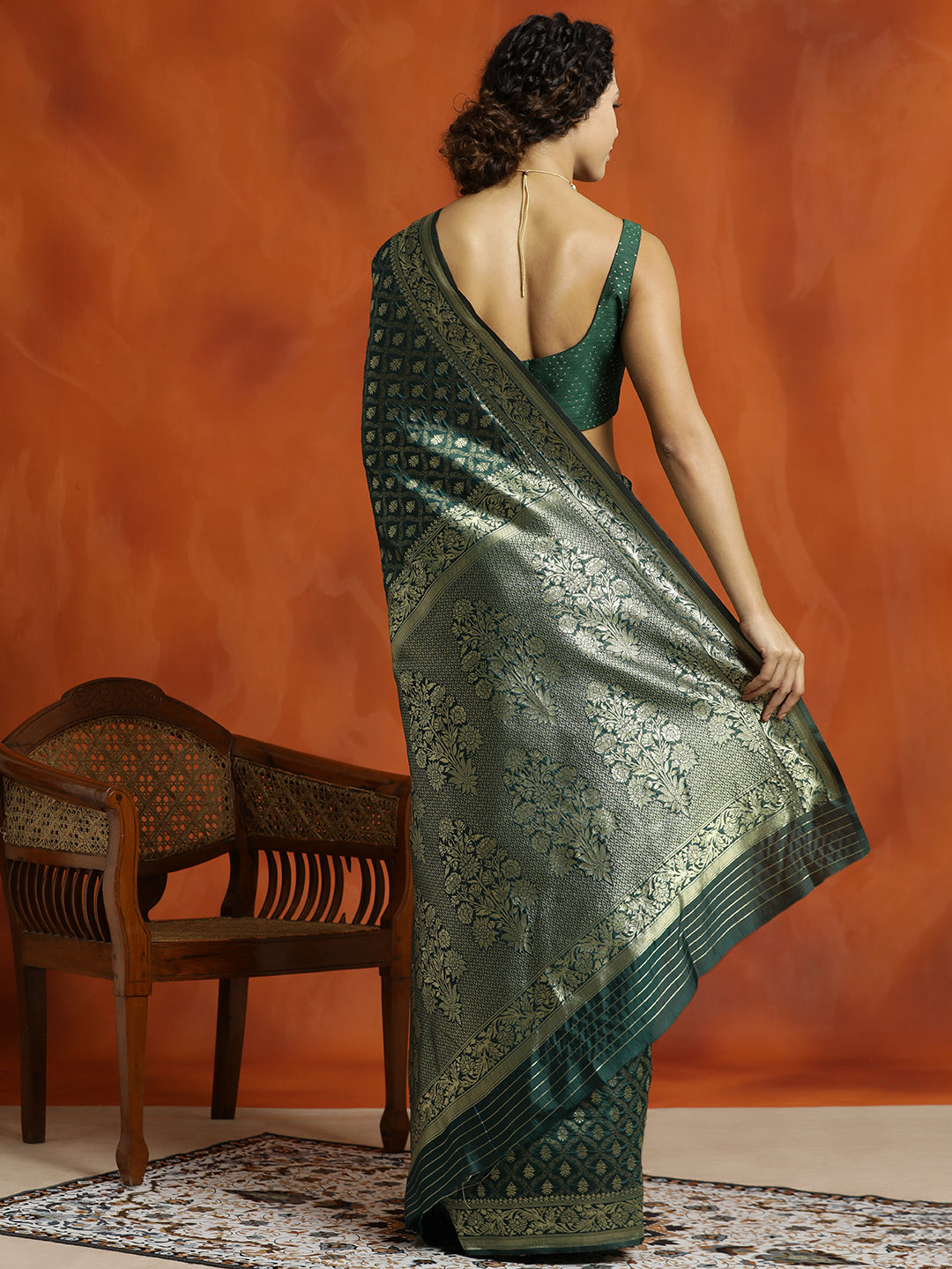 Mehandi Silk Banarasi Zari Woven Saree