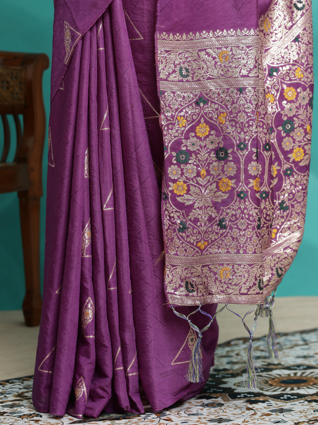 Silk Blend Party Wear Banarasi Purple Saree