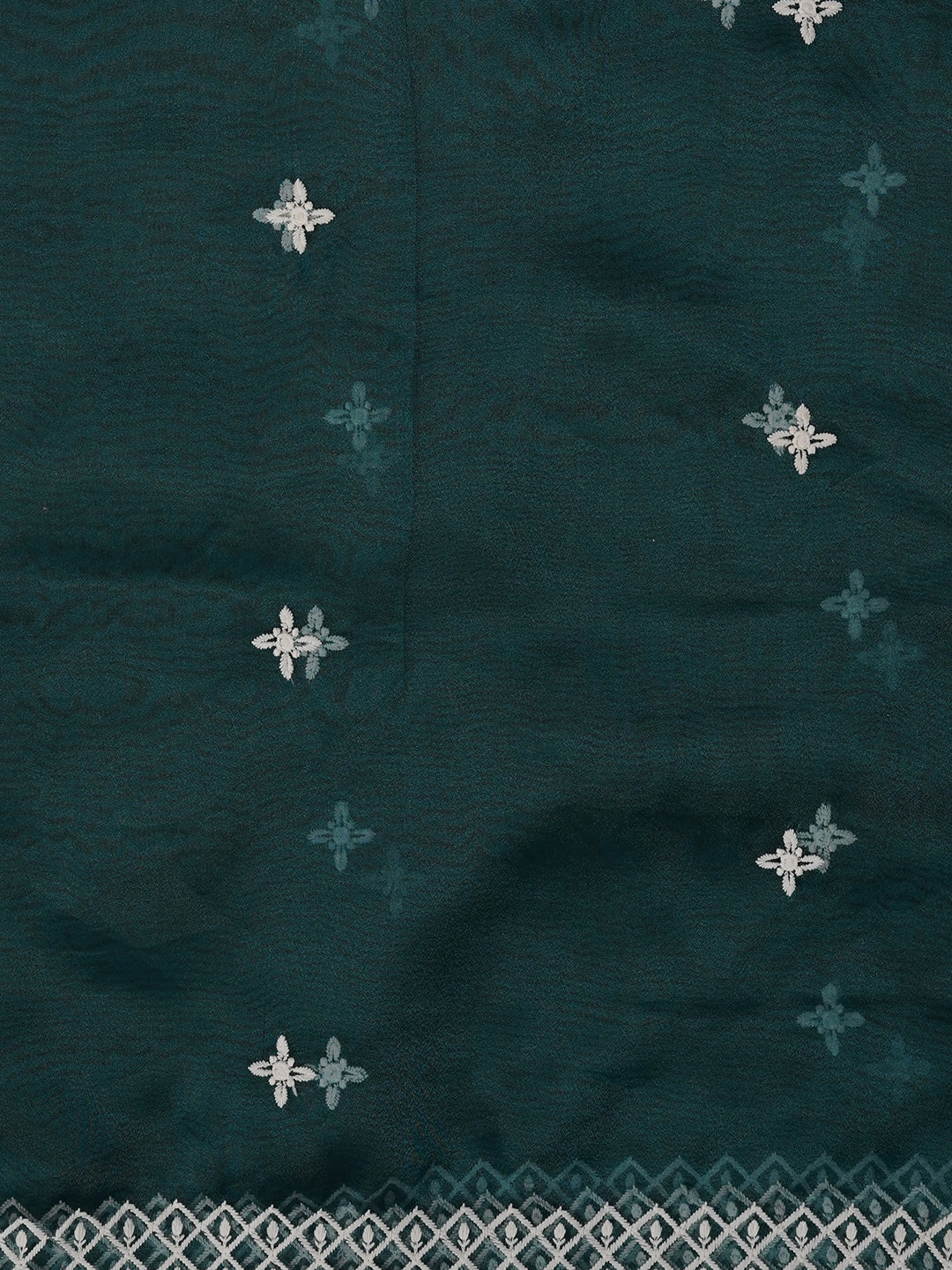 Teal Unstitched Embroidered Organza Dress Material With Dupatta