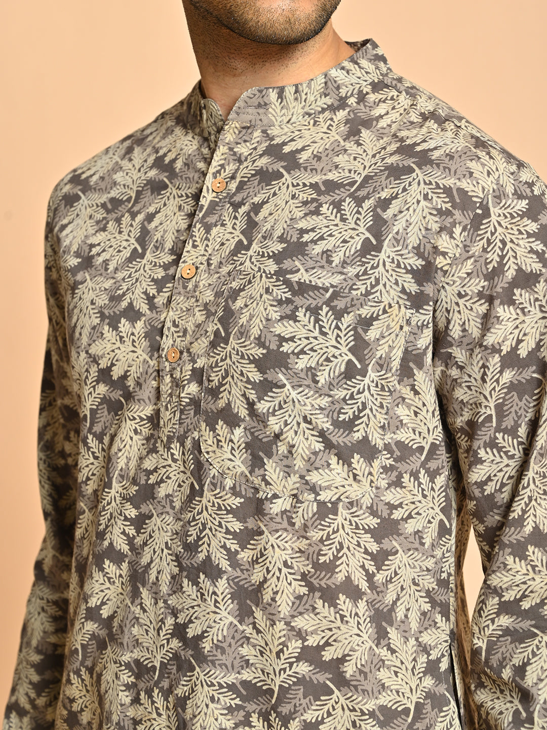 Brown Block Printed Cotton Kurta