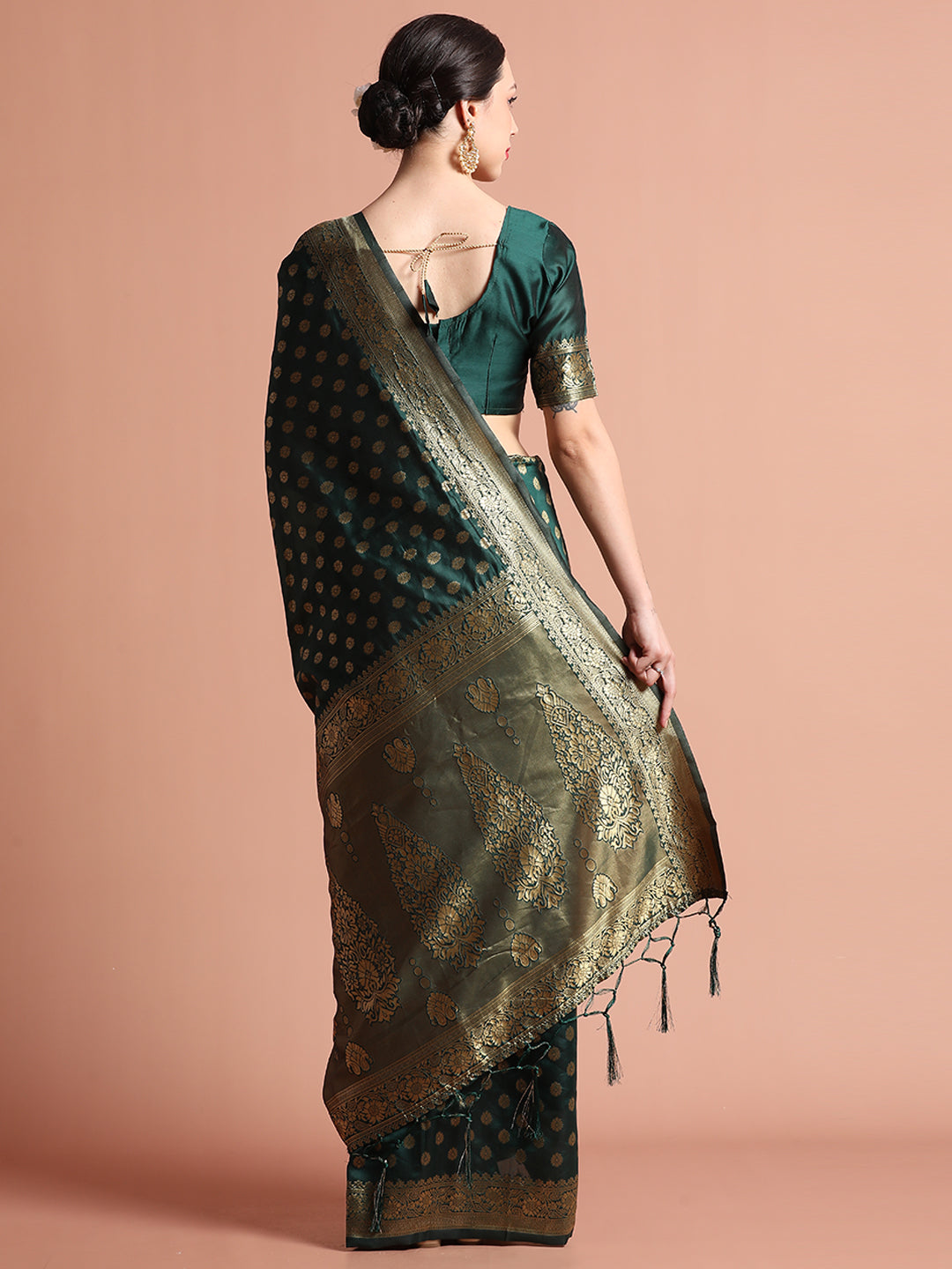 Green Heavy Banarasi Zari Woven Silk Blend Saree