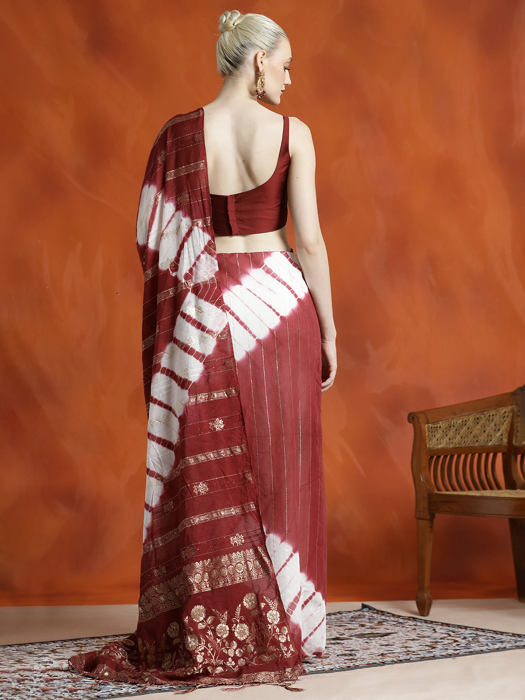 Maroon Banarasi Zari Woven Cotton Blend Saree