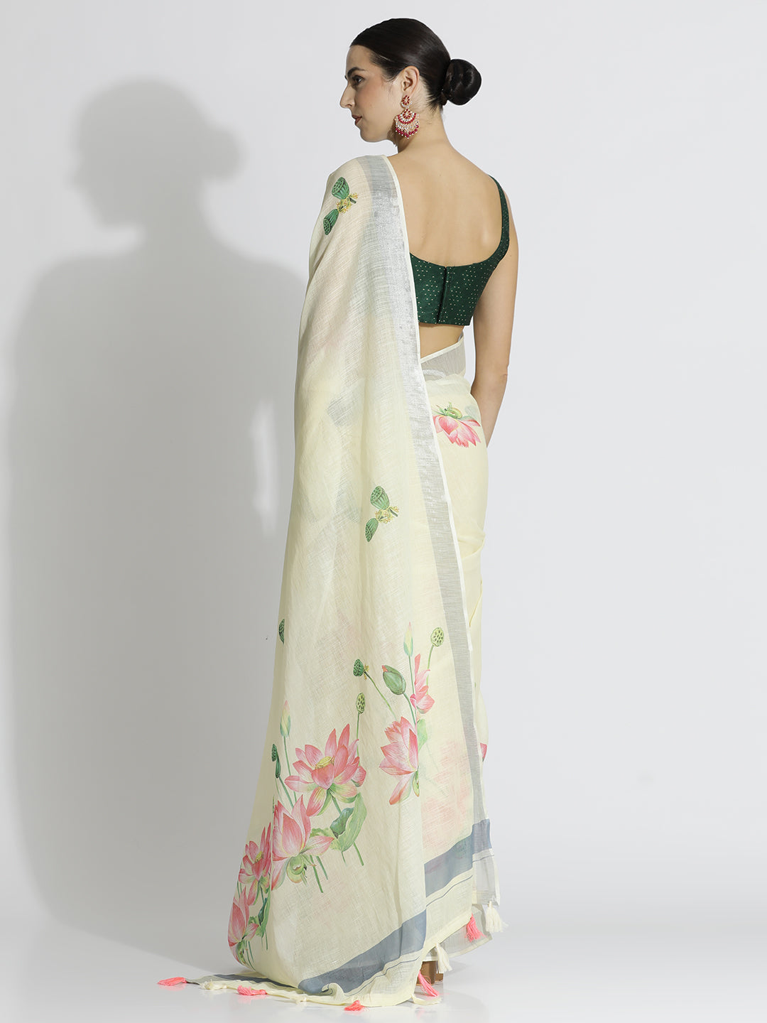 Lotus Floral Printed Daily Wear Pure Linen Saree