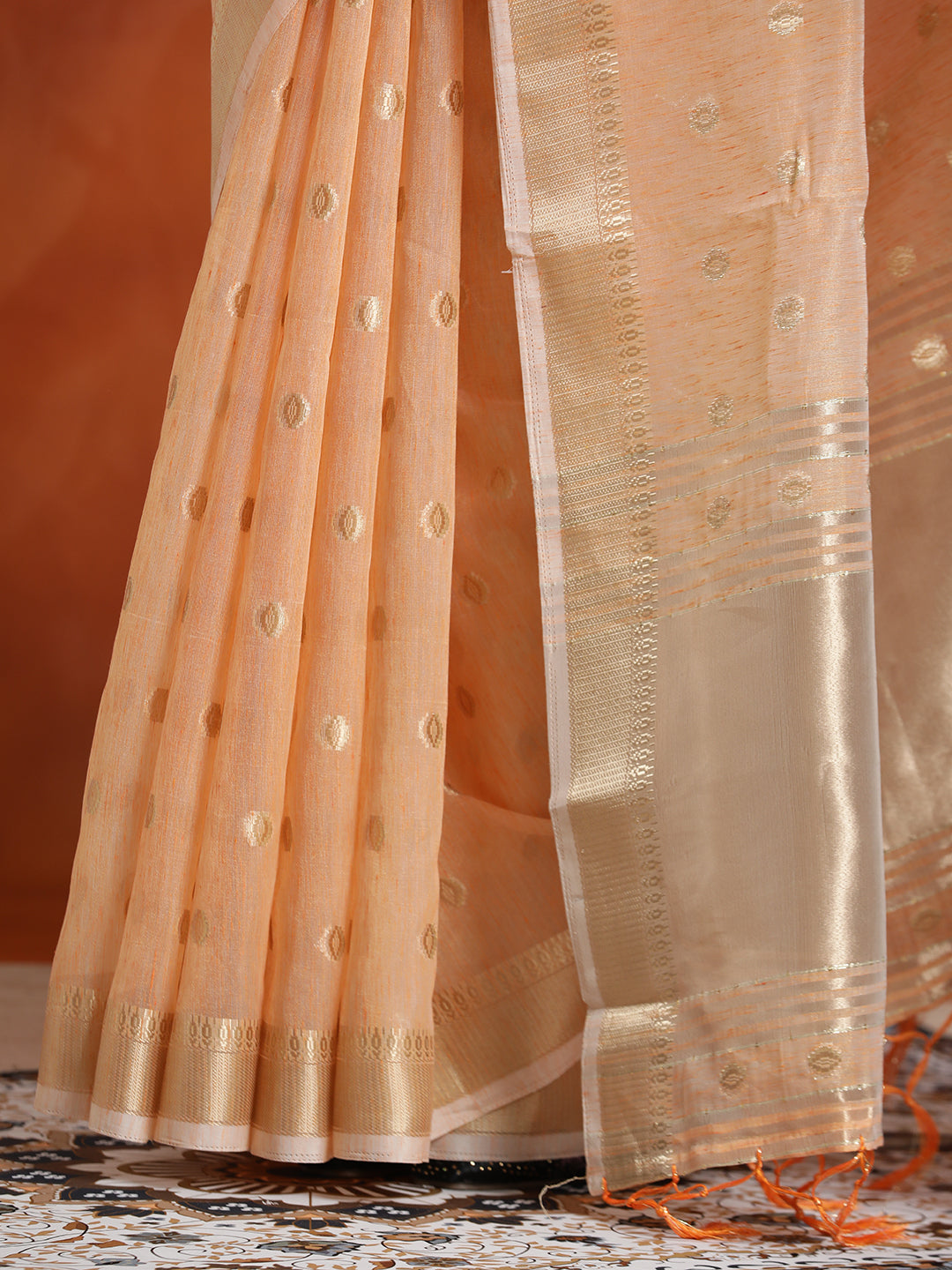 Zari Woven Orange Banarasi Organza Saree