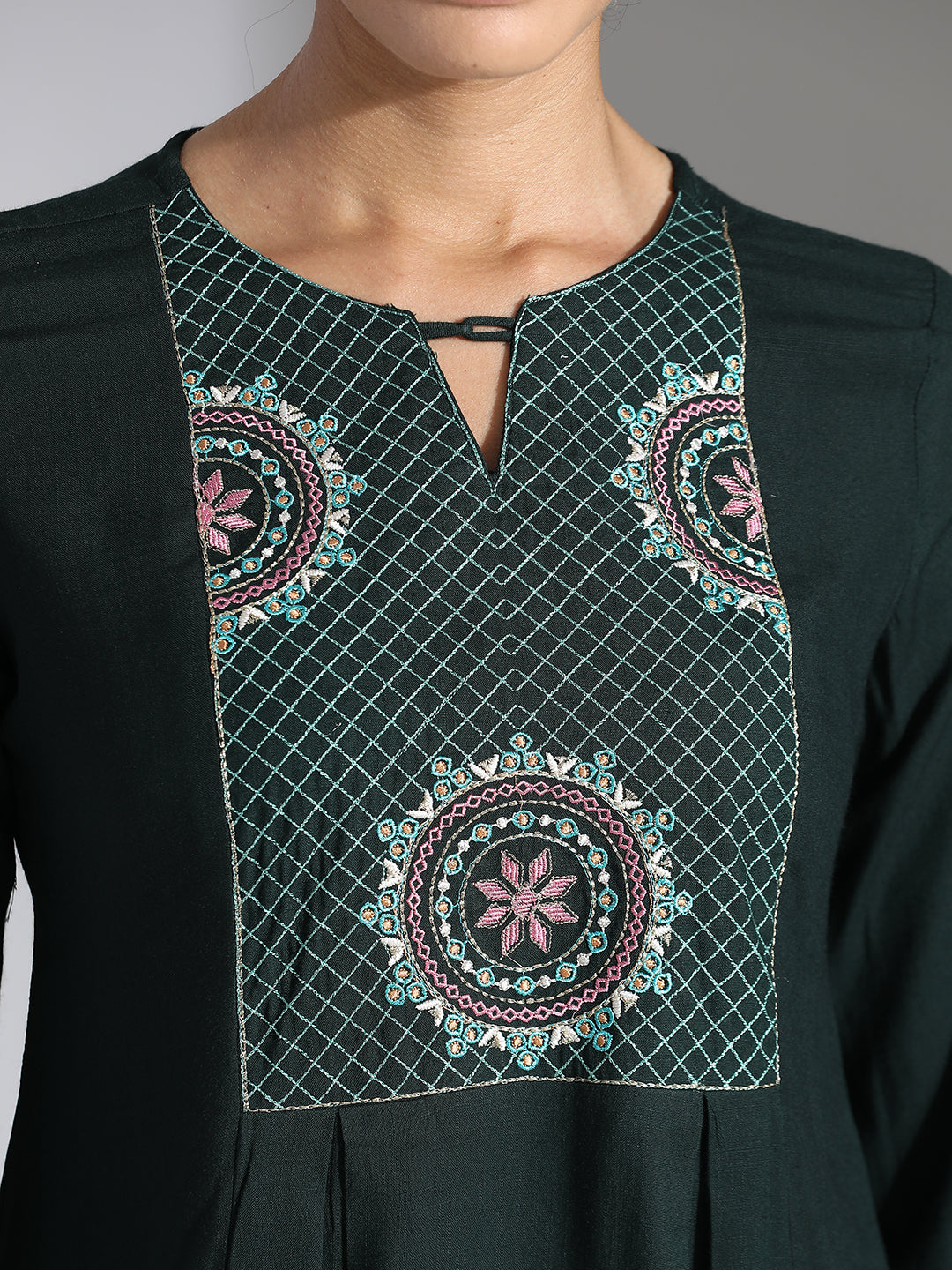 Green Embroidered Party Wear A-line Top