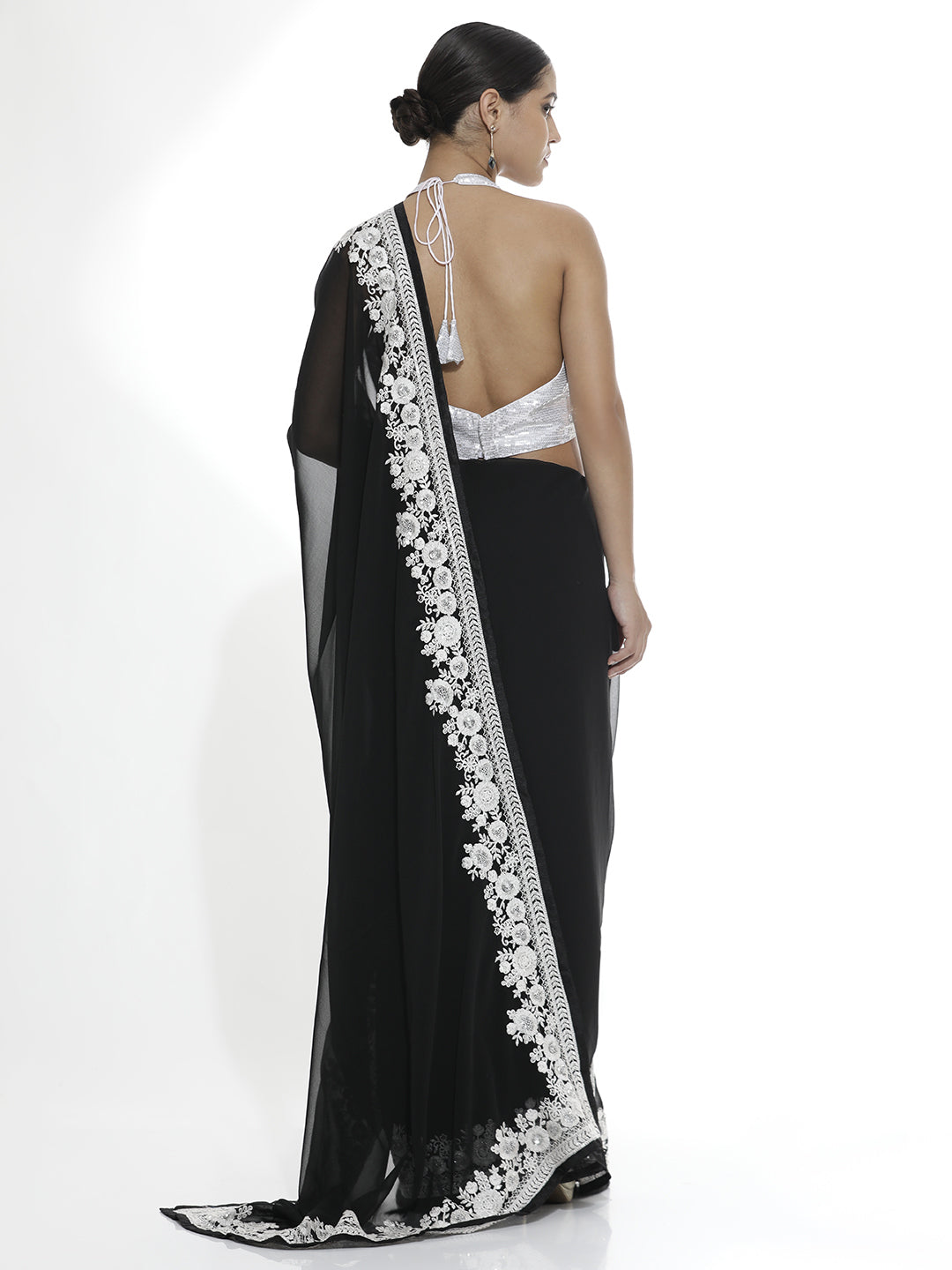 Pure Georgette Embroidered Black Saree