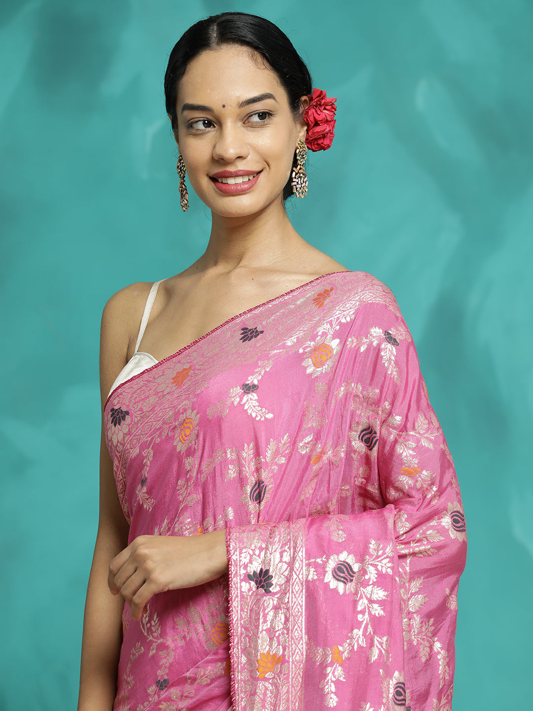 Floral Zari Woven Heavy Banarasi Saree