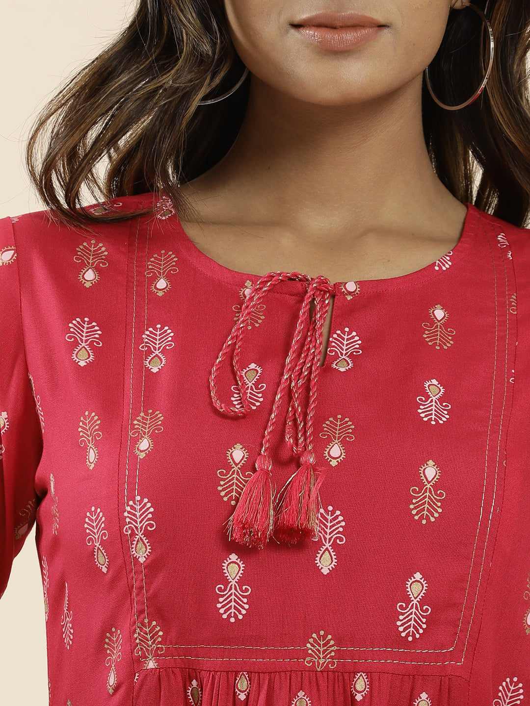 Fuchsia Ethnic Motif Printed Peplum Top