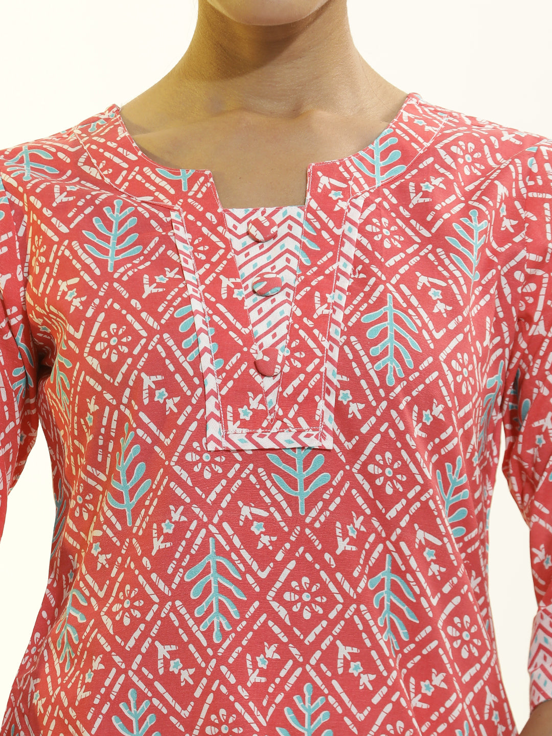 Pink Cotton Printed Straight Kurta Set