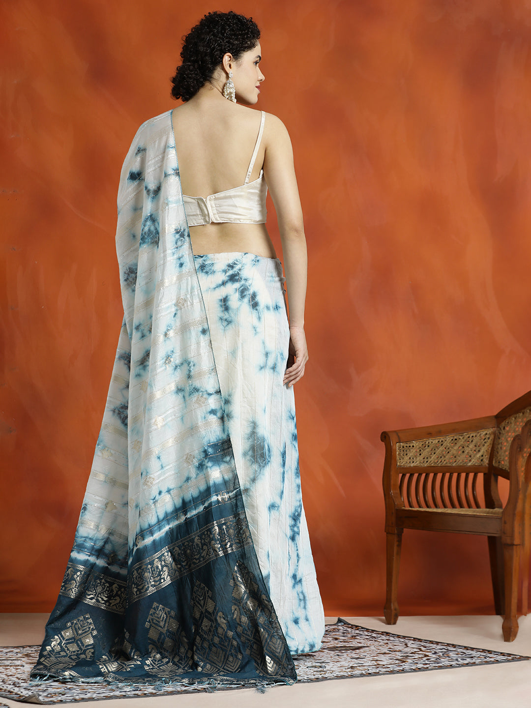 Teal Banarasi Zari Woven Cotton Blend Saree