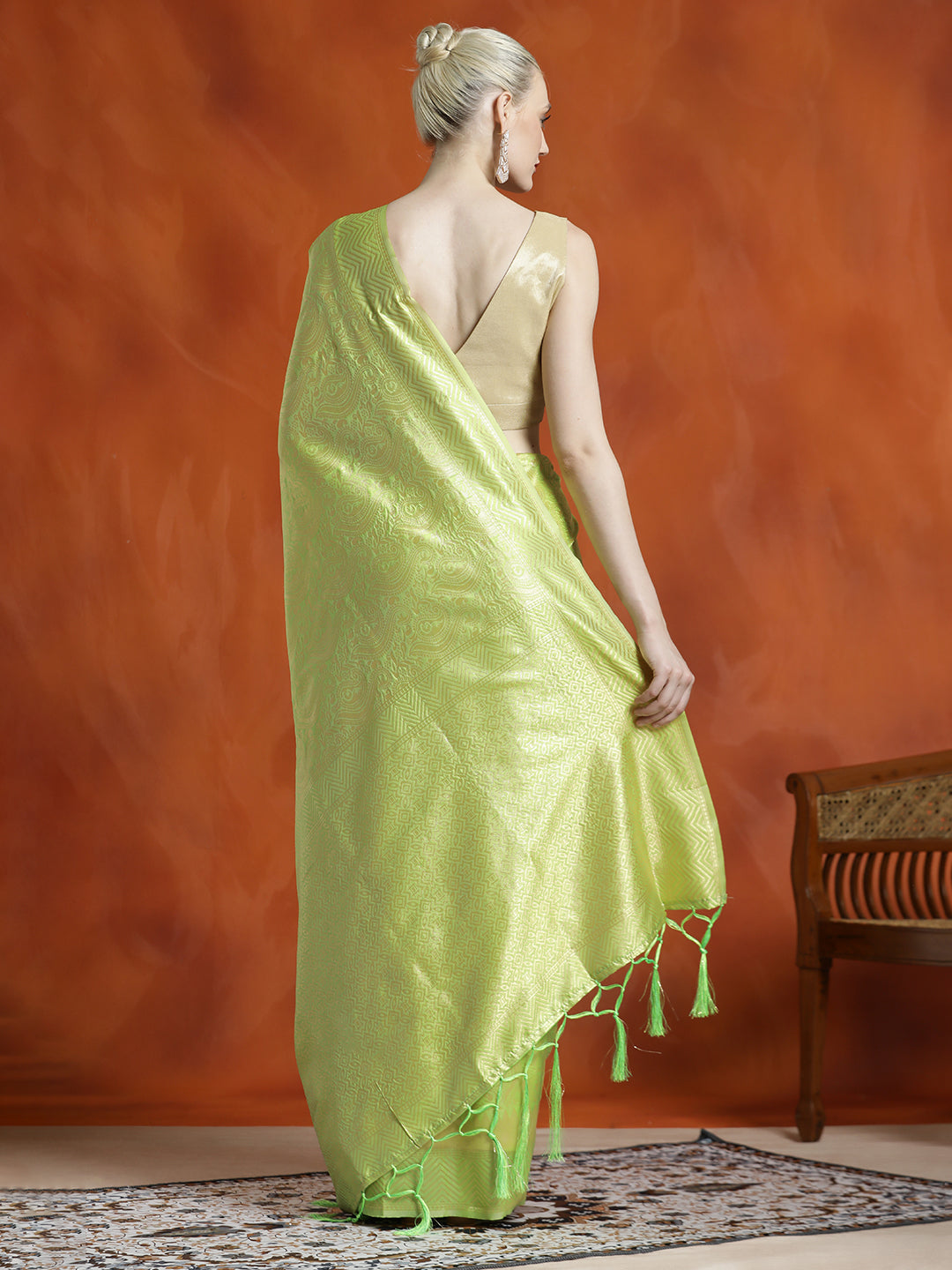 Heavy Banarasi Zari Woven Silk Blend Green Saree