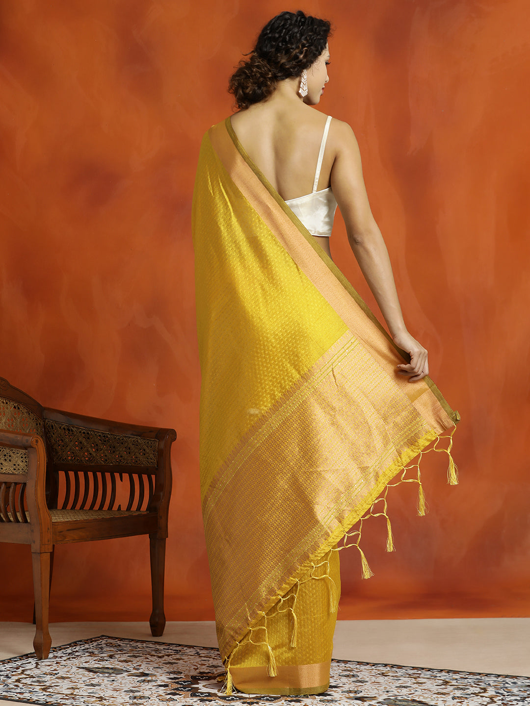 Gold Zari Woven Design Banarasi Organza Saree