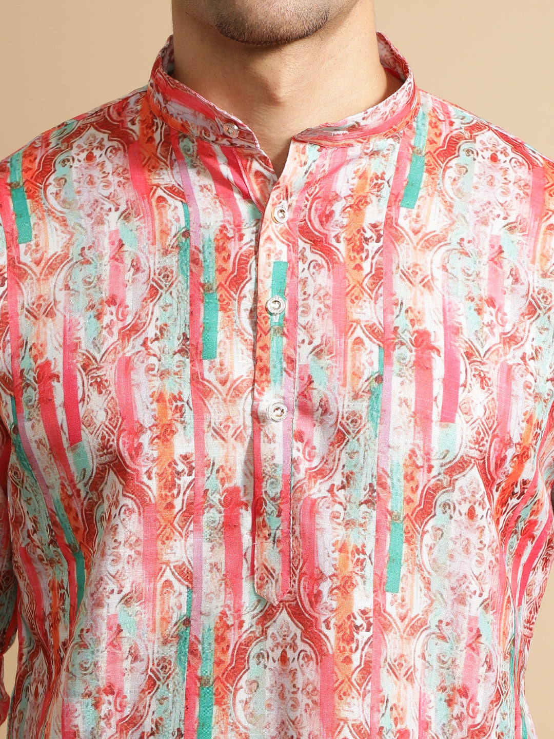 Multi Color Abstract Printed Cotton Kurta for Men