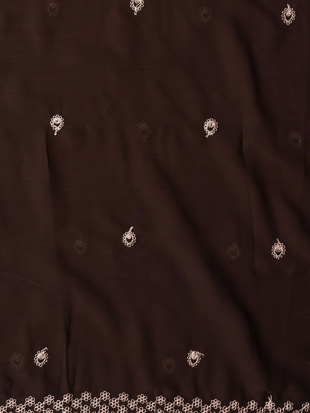 Brown Unstitched Embroidered Silk Georgette Dress Material With Dupatta