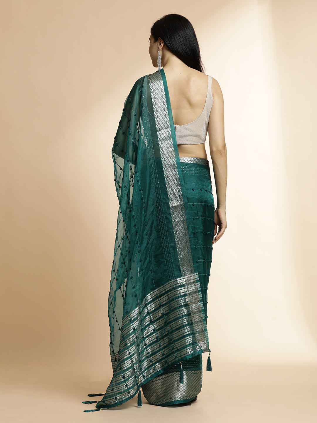 Teal Woven Design Khadi Organza Saree