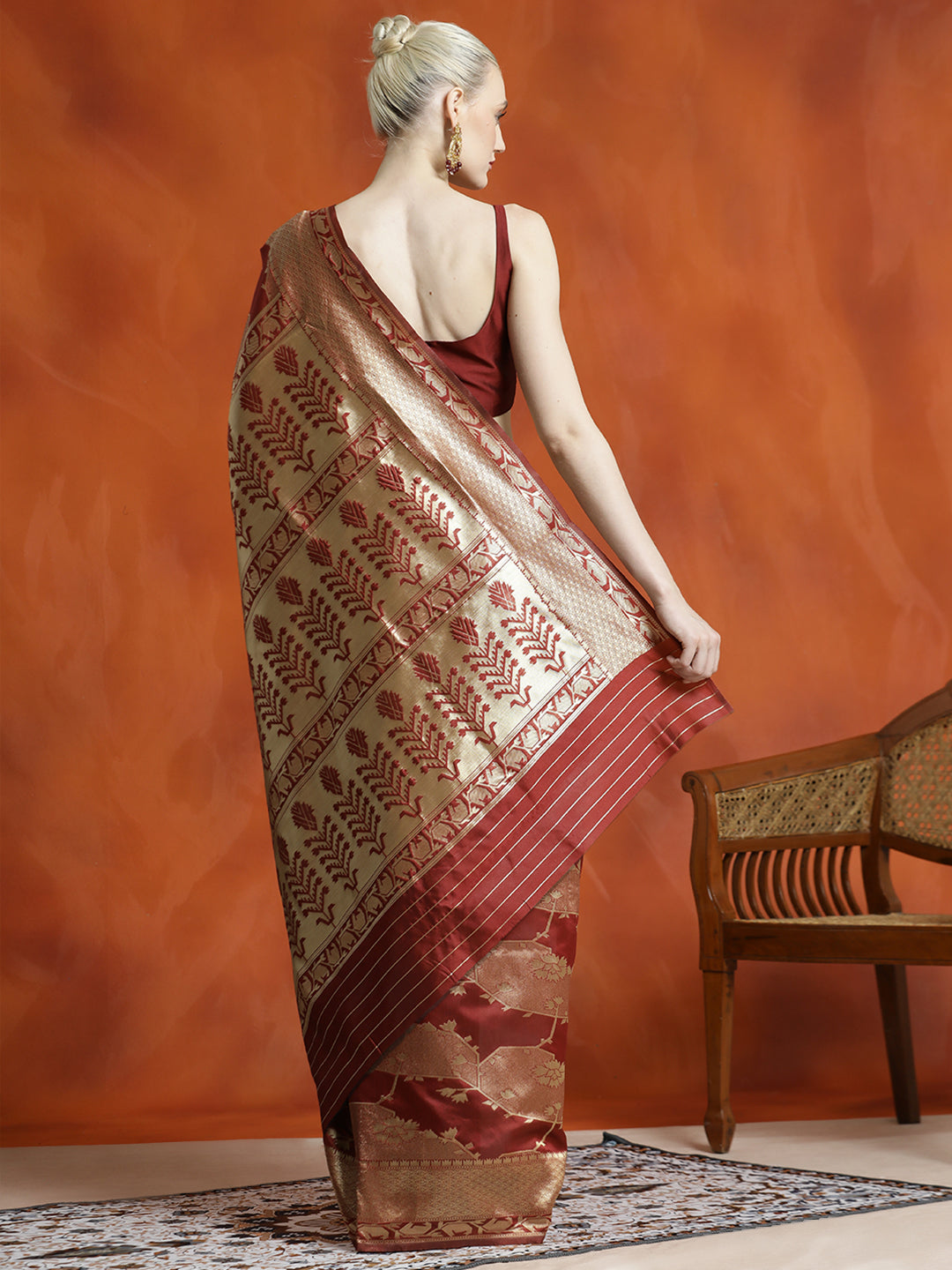 Maroon Silk Banarasi Zari Woven Heavy Saree