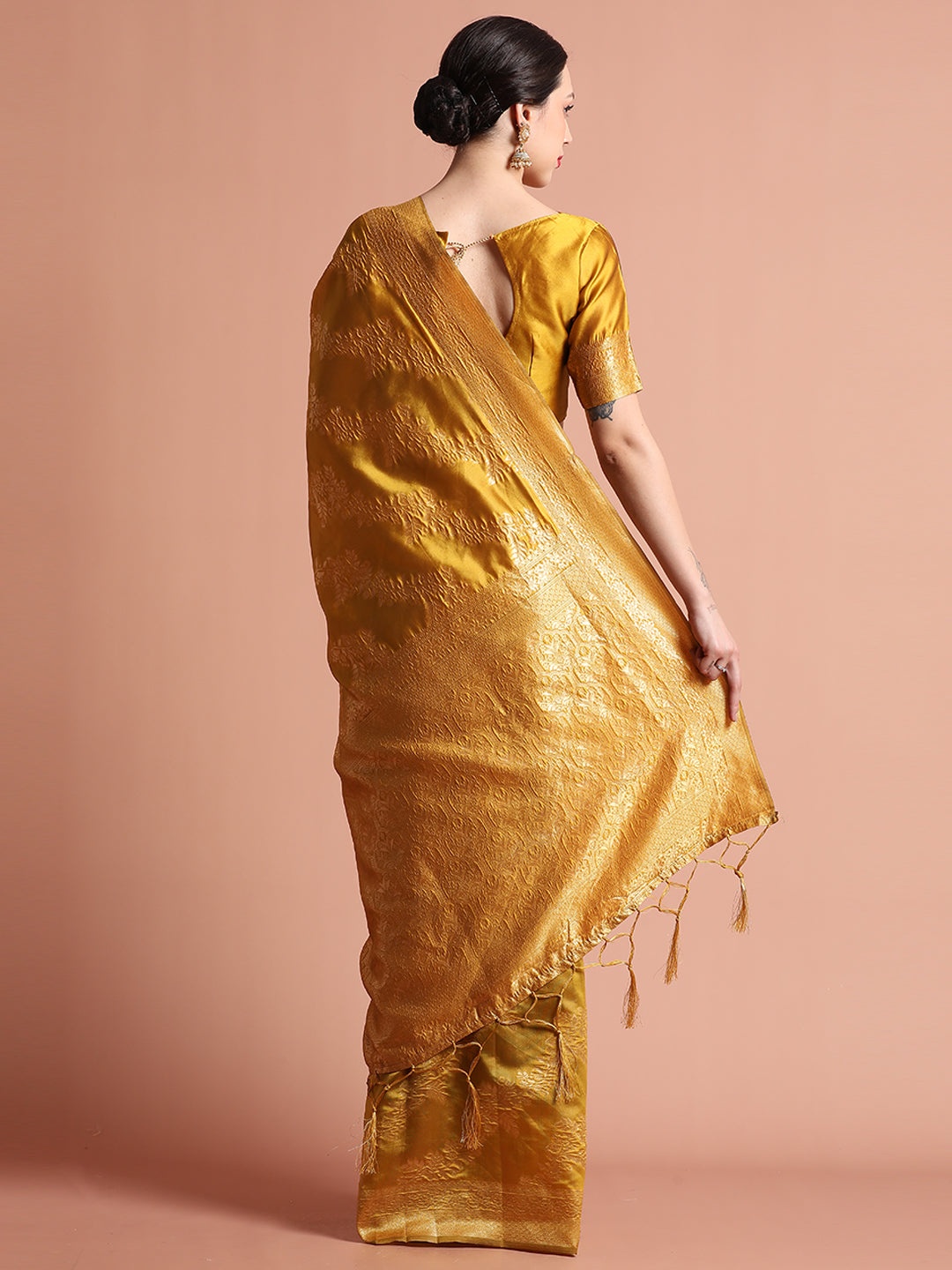 Heavy Banarasi Zari Woven Silk Blend Mustard Saree