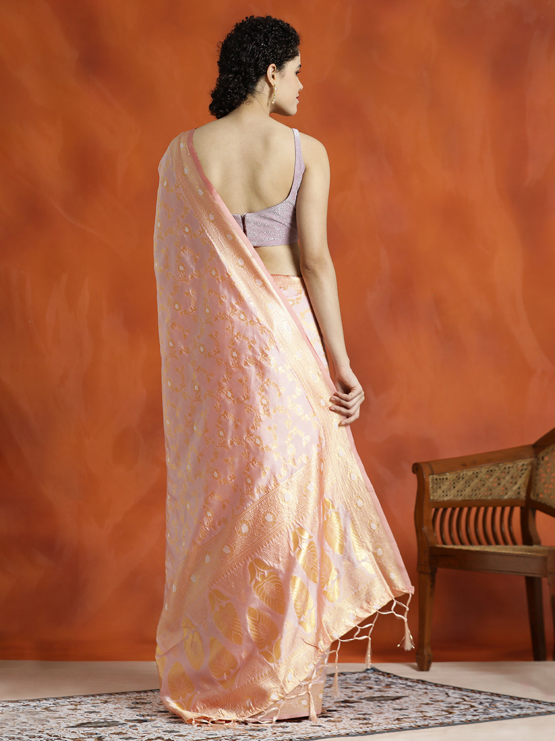 Light Peach Silk Banarasi Zari Woven Heavy Saree