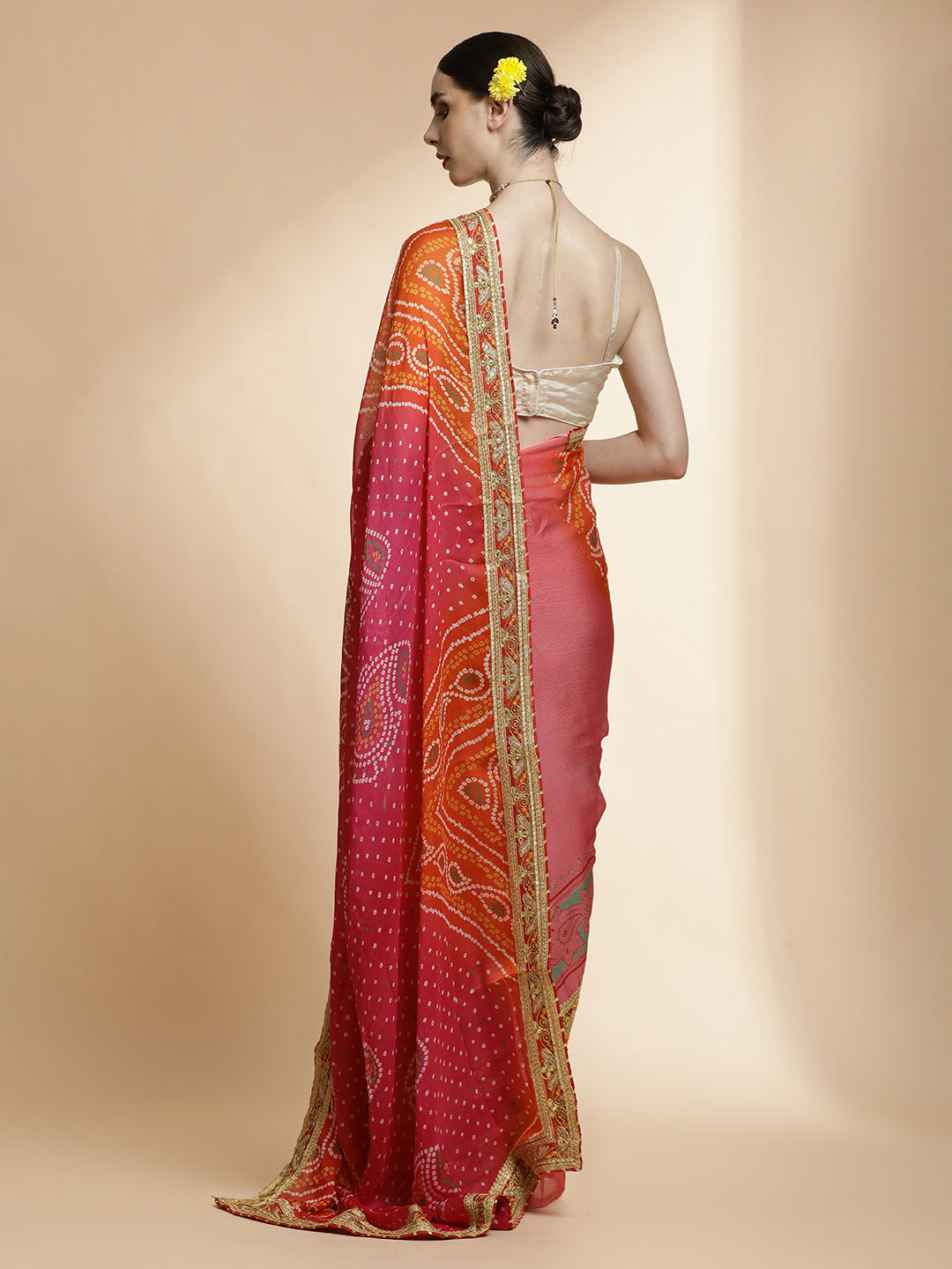 Heavy Bandhani Embroidered Pure Georgette Pink Saree