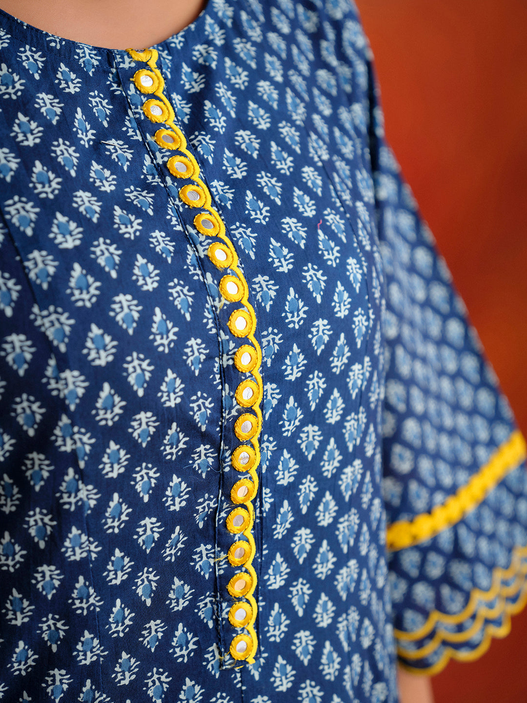 Indigo Blue Indigo Mirror Work Anarkali Kurta Set With Dupatta