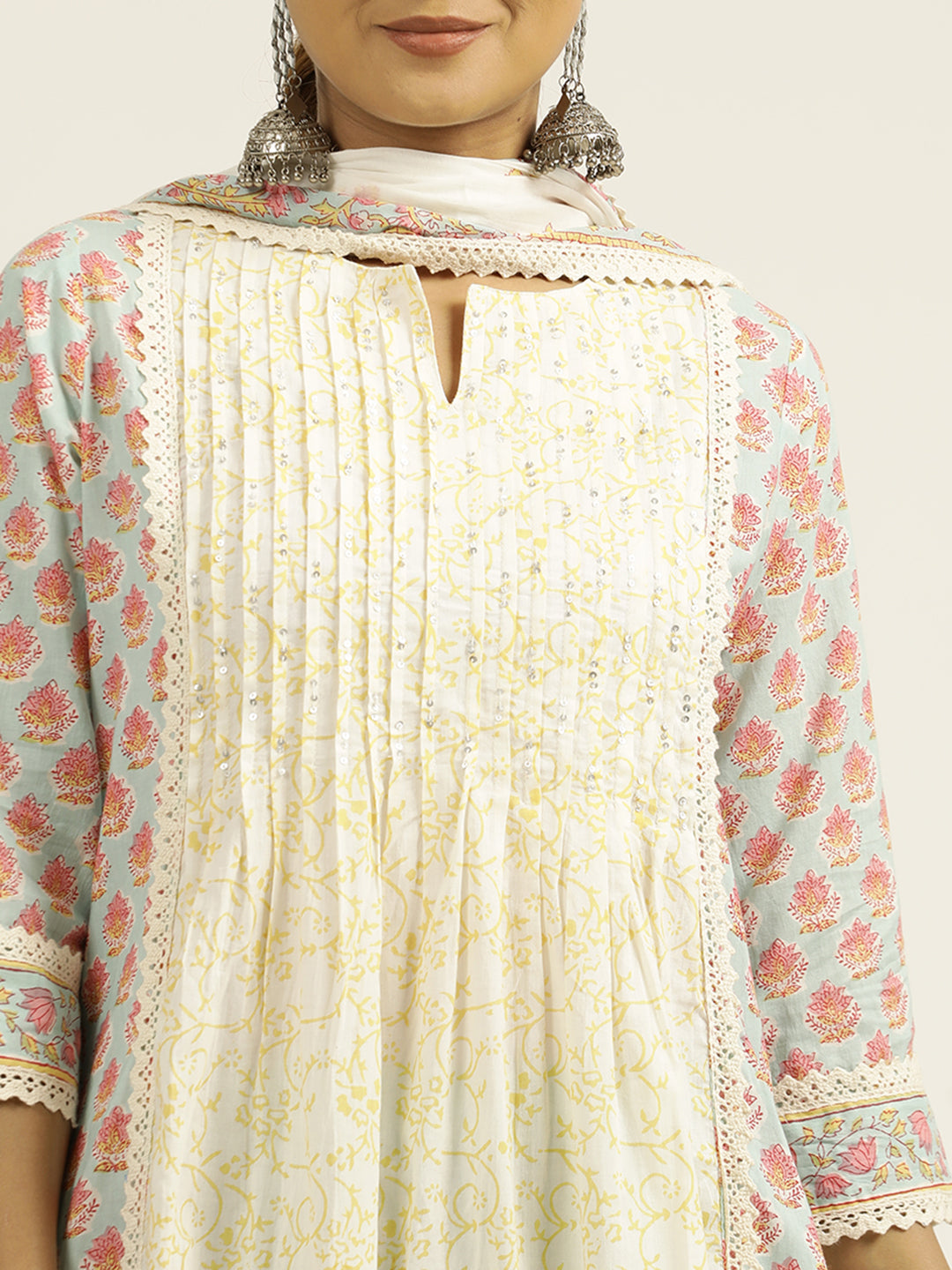 Ethnic Printed Cotton Pastel Suit Set