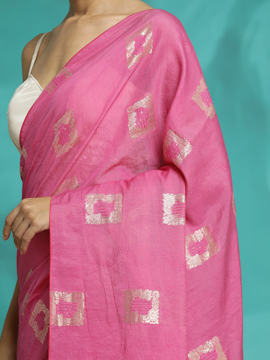 Pink Zari Woven Cotton Blend Banarasi Saree