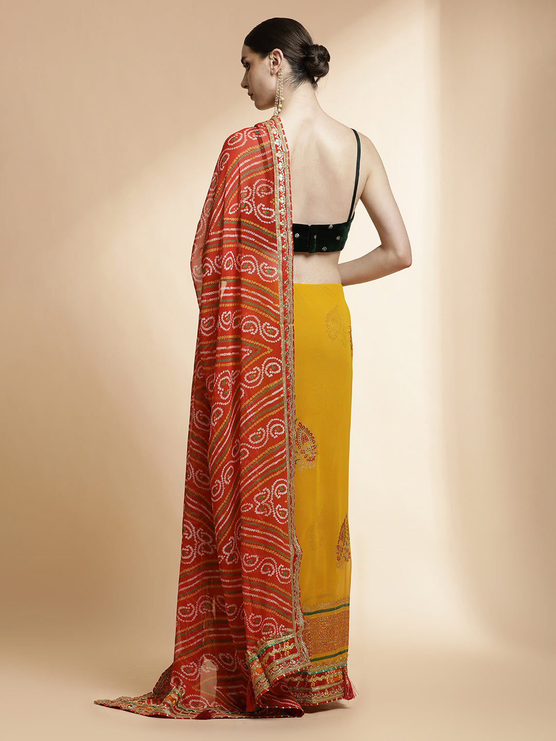 Heavy Embroidered Bandhani Pure Georgette Saree