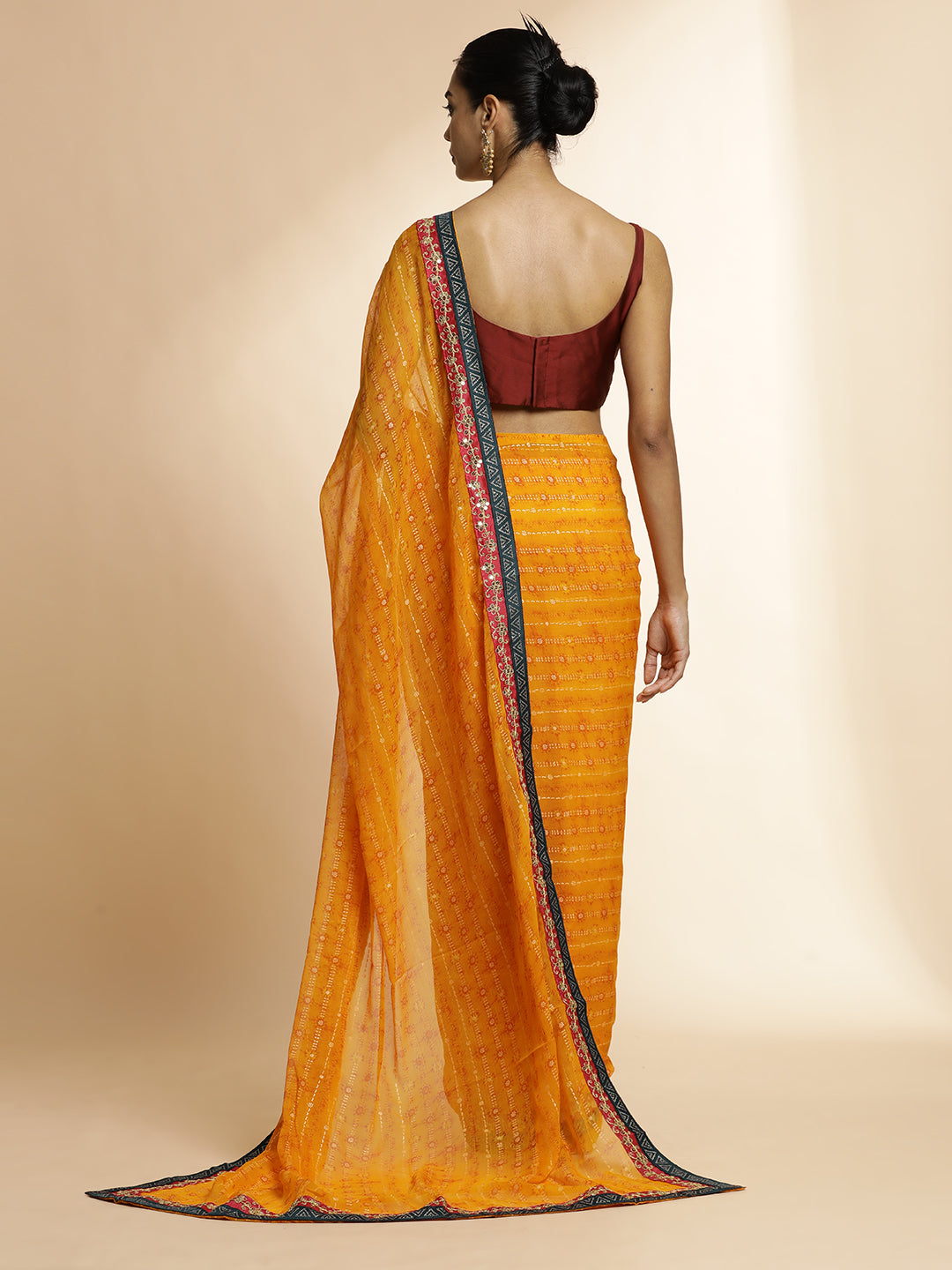 Orange  Printed Lightweight Georgette Saree